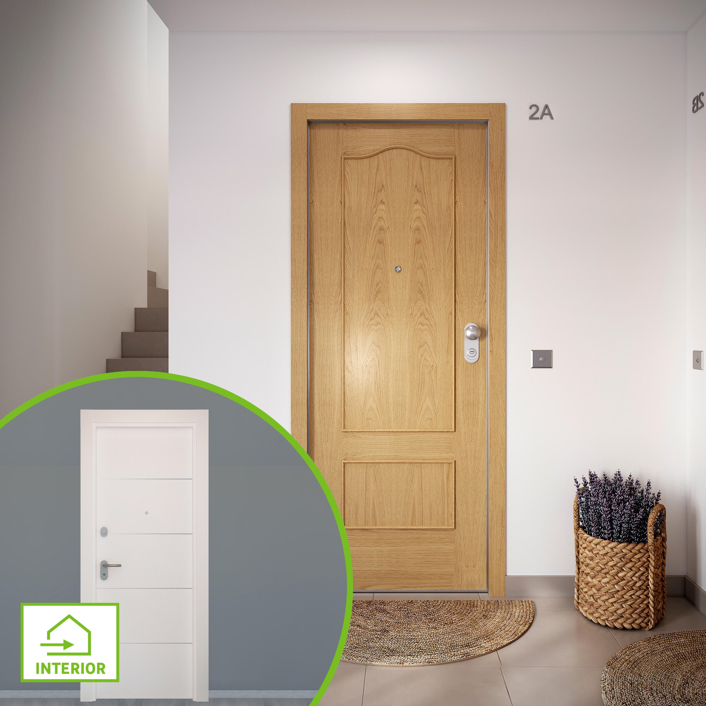 Puerta de entrada acorazada serie omega provenzal roble / interior lucerna fresada blanco apertura derecha 204x84cm