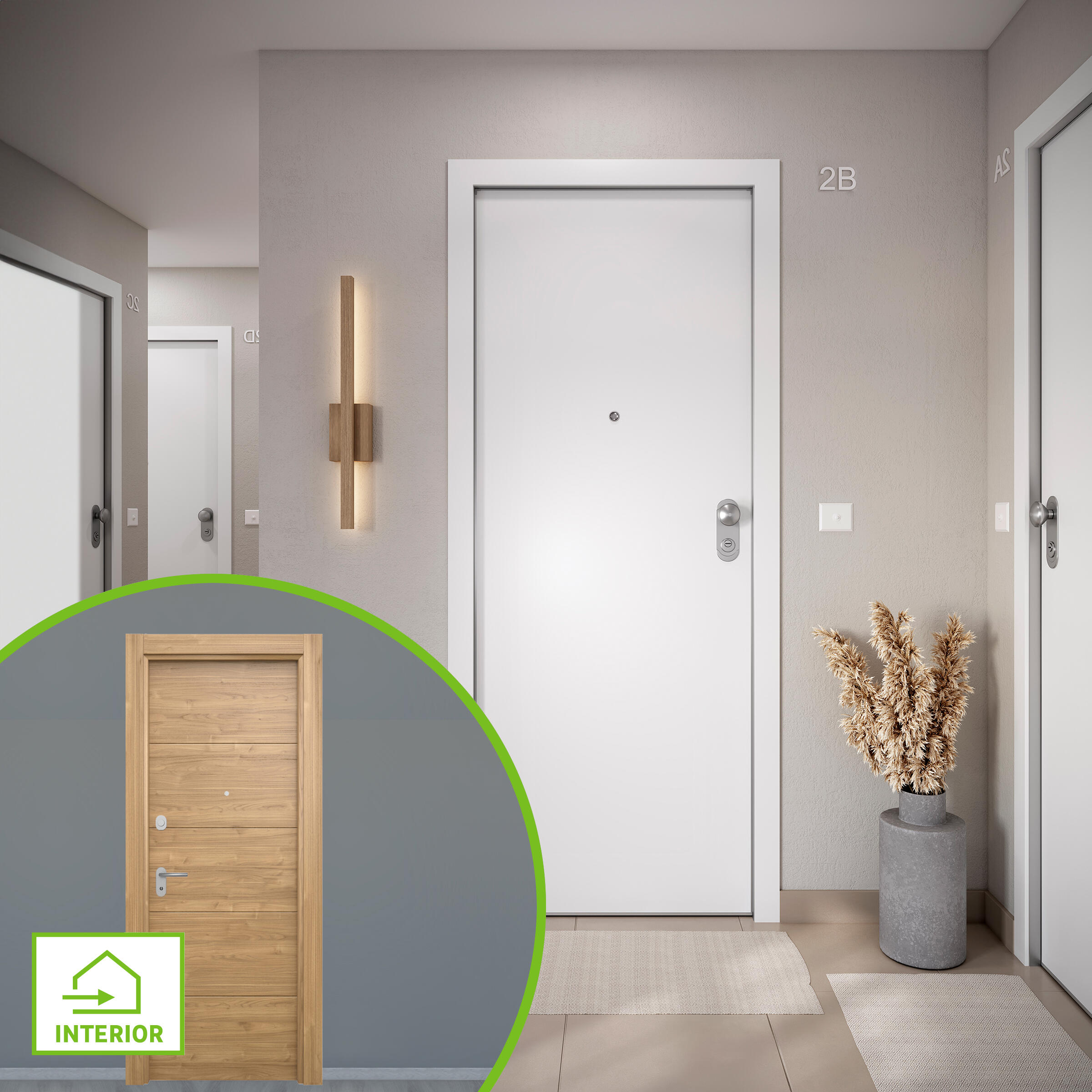 Puerta de entrada acorazada serie omega liso blanco / interior berna slow fresada nogal apertura izquierda 204x84cm