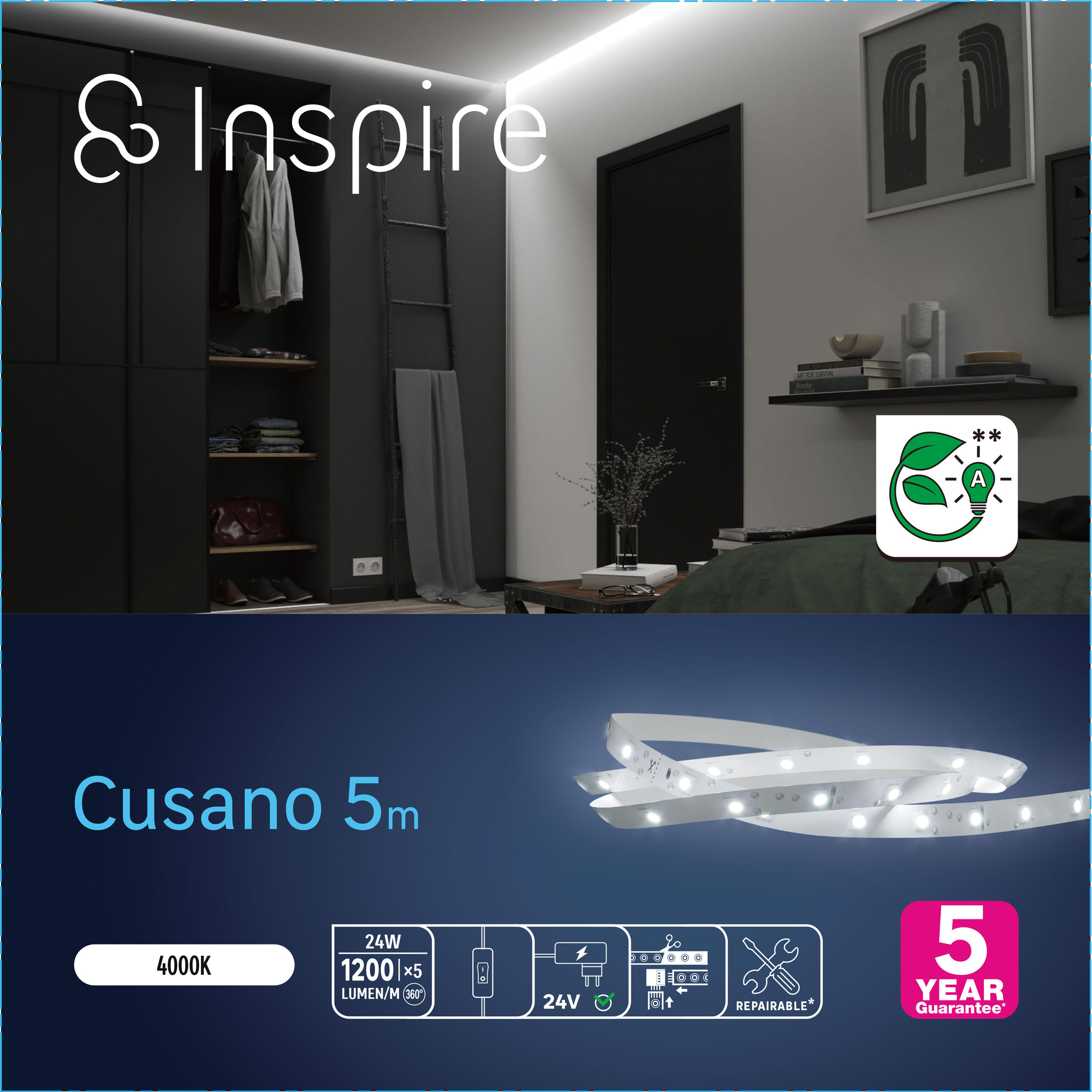 Kit ruban Led L.5m, classe énergétique A, blanc neutre 1200 Lm/m, Cusano INSPIRE - 3