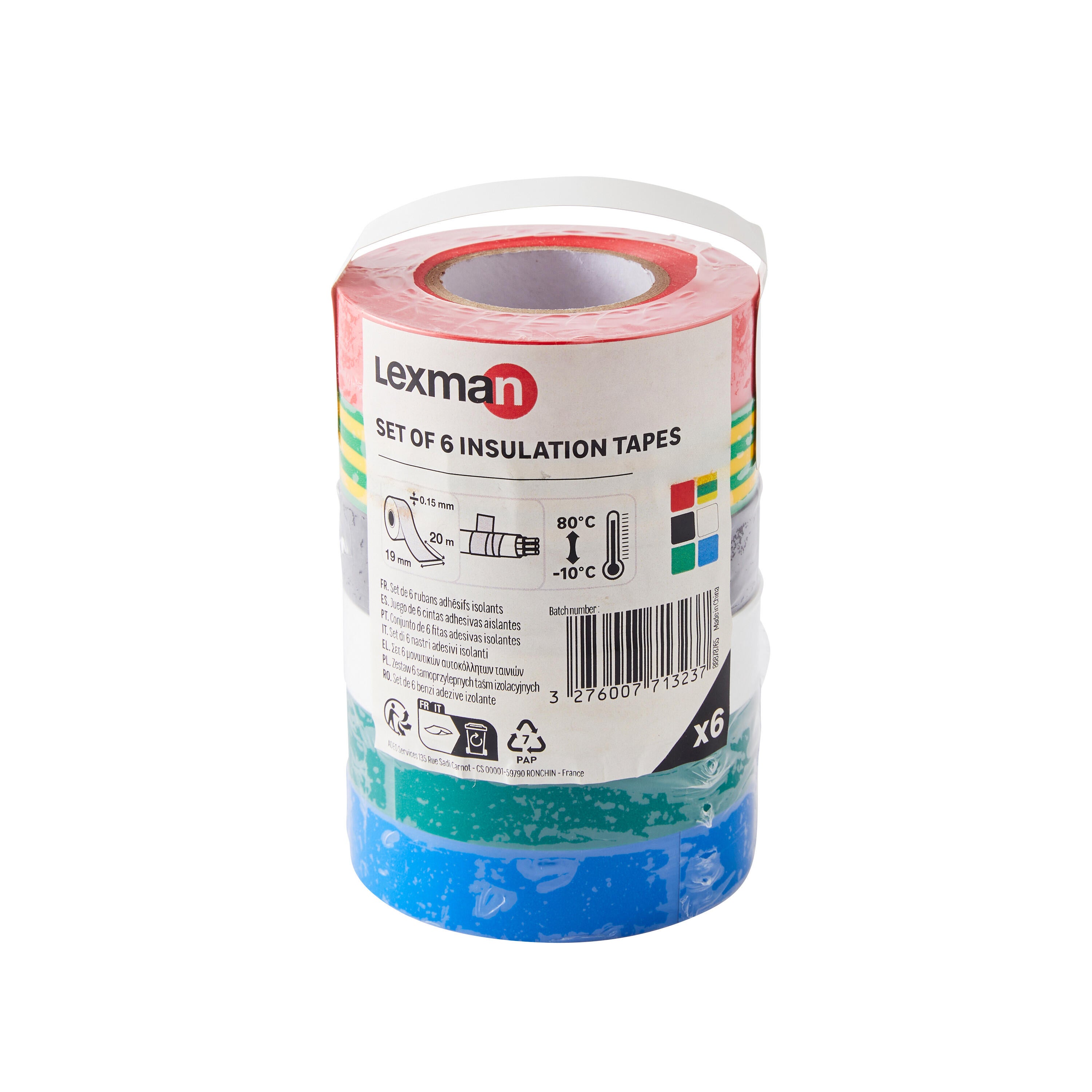 Conjunto 6 fitas isoladoras 20MX19MM LEXMAN - 6