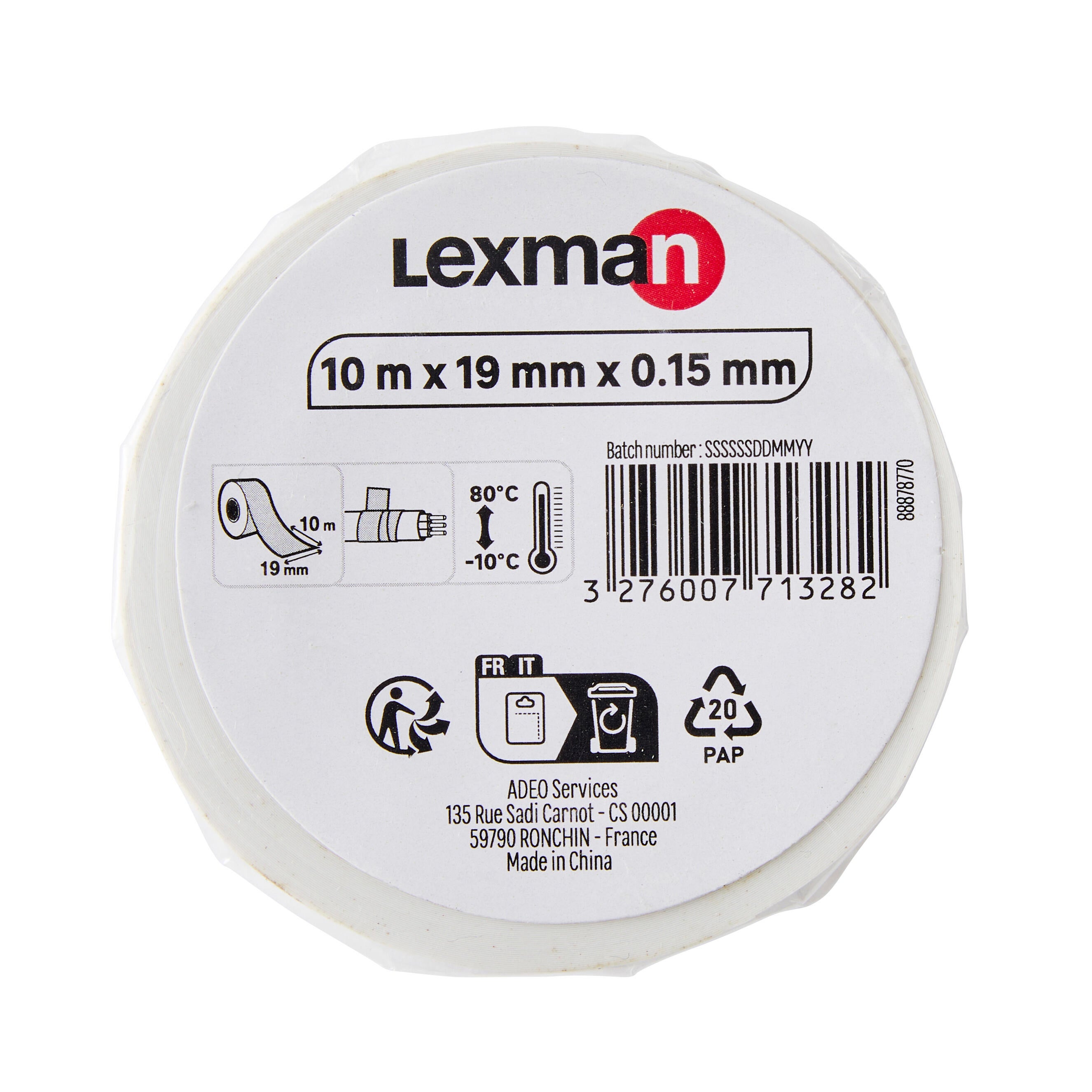 Ruban adhésif, L.10 m x l.19 mm blanc, LEXMAN - 3