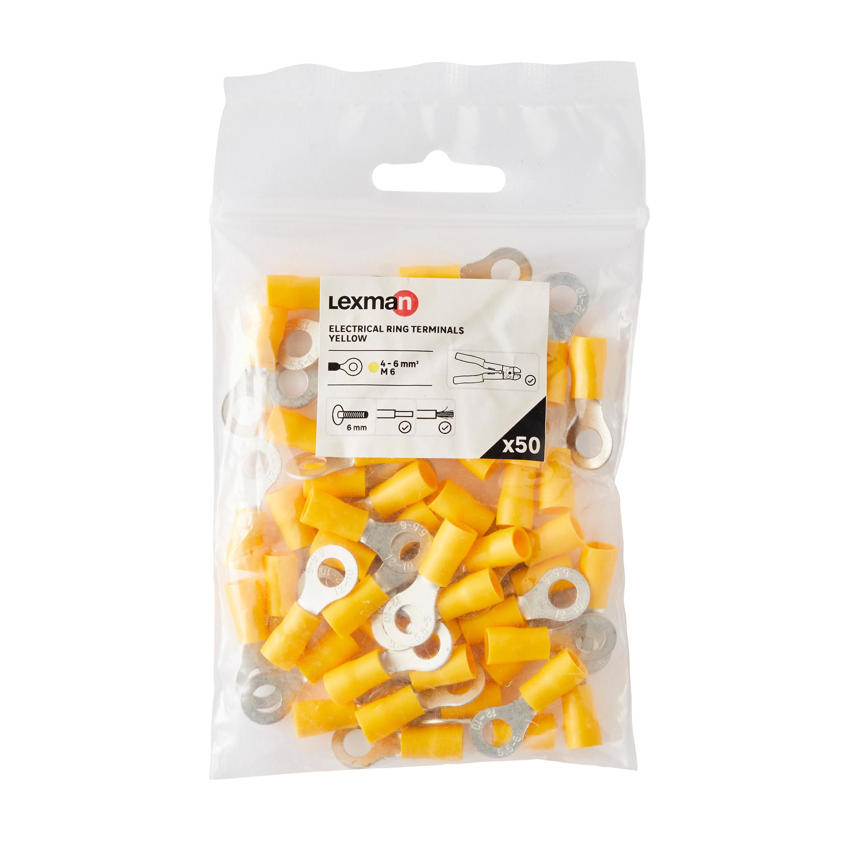 50 terminais olhal 4-6MM2 M6 AMARELO LEXMAN - 7