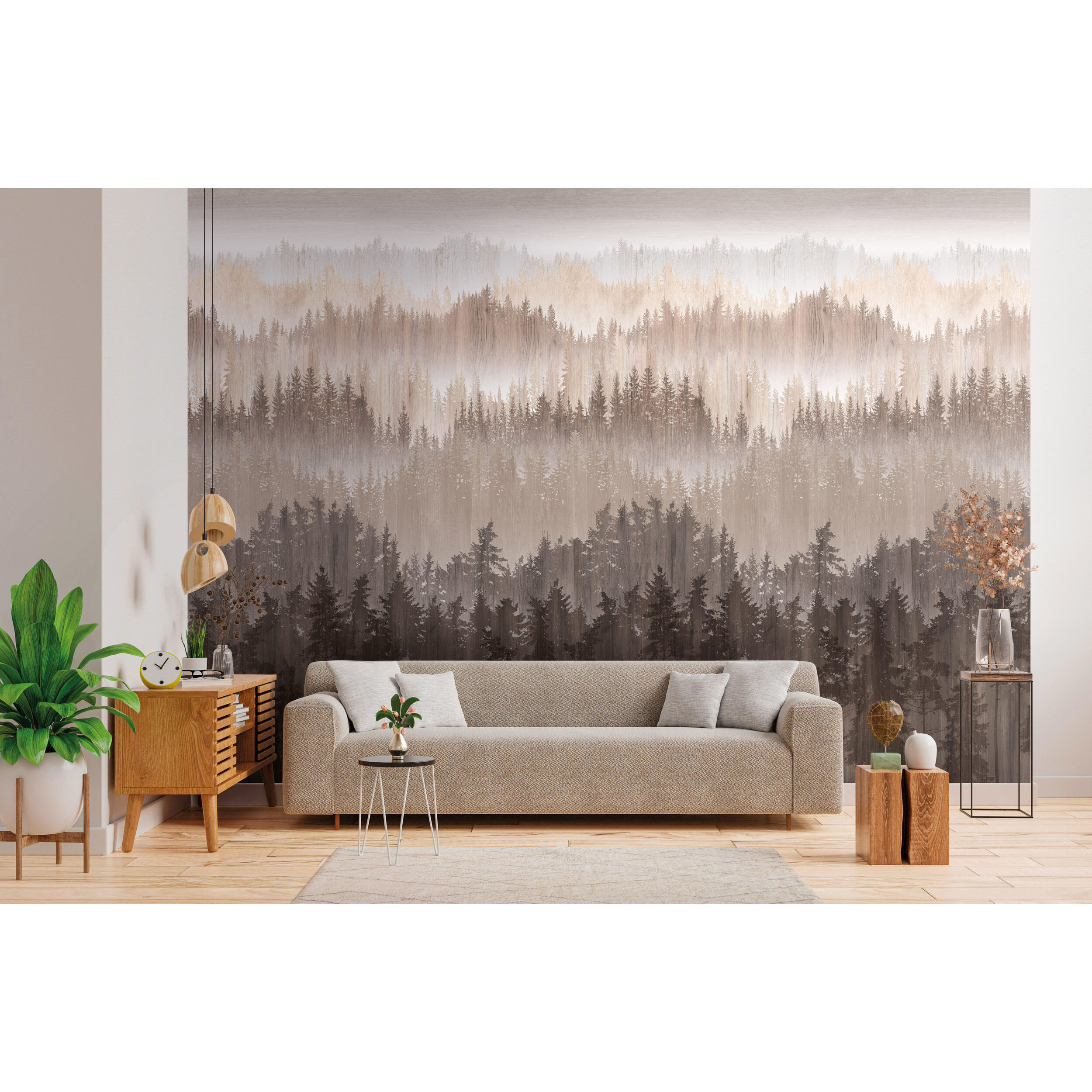Tapeta panoramiczna Metropolitan Las we mgle beżowa 159 x 280 cm