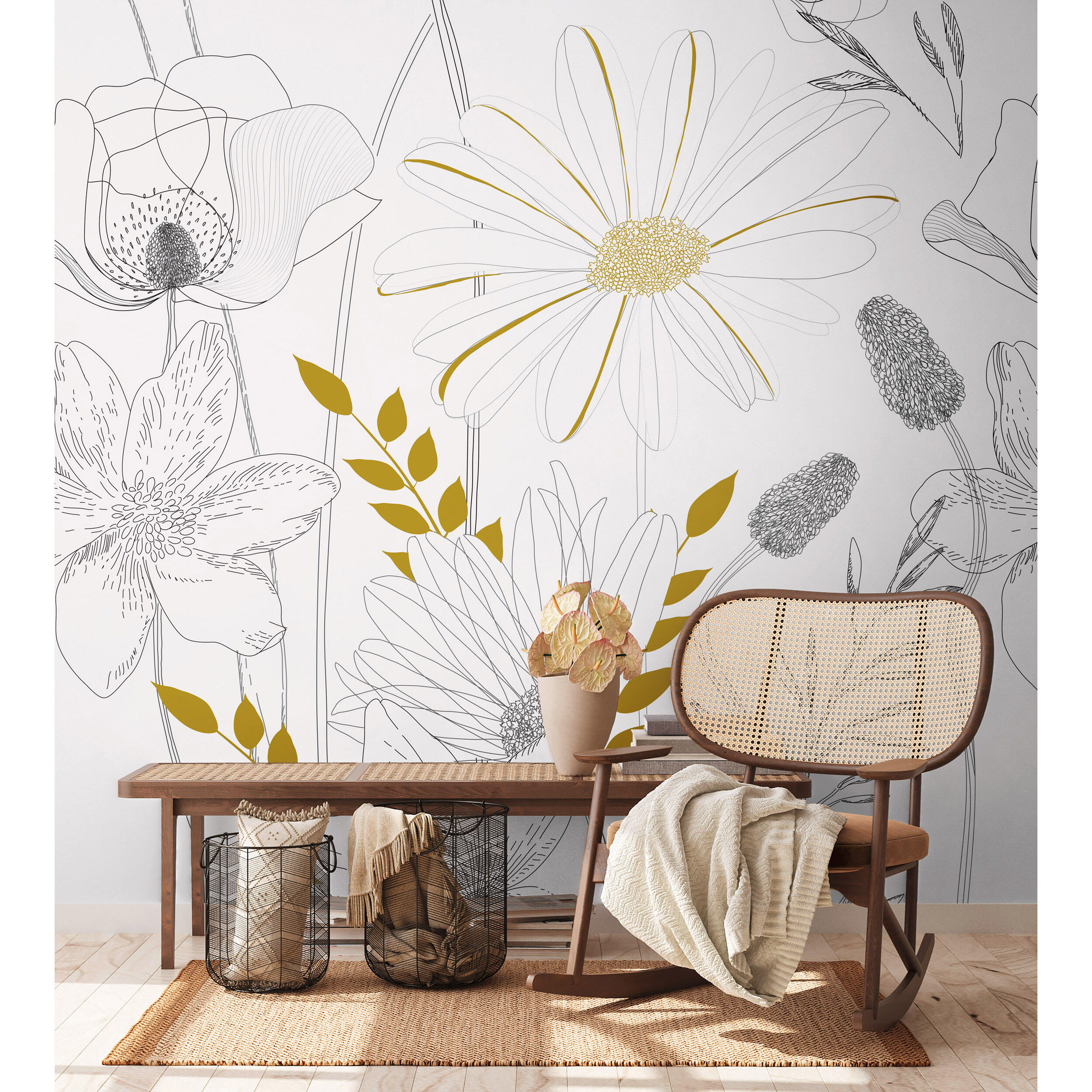 Tapeta panoramiczna The Wall Kwiaty Grey 159 x 280 cm