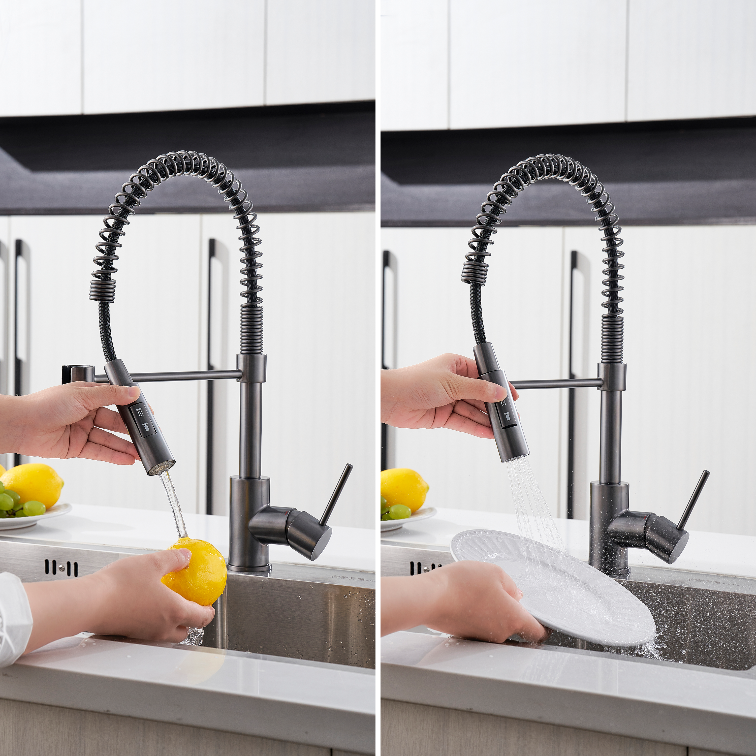 Robinet de cuisine avec douchette gun metal, Tomas, DELINIA - 11