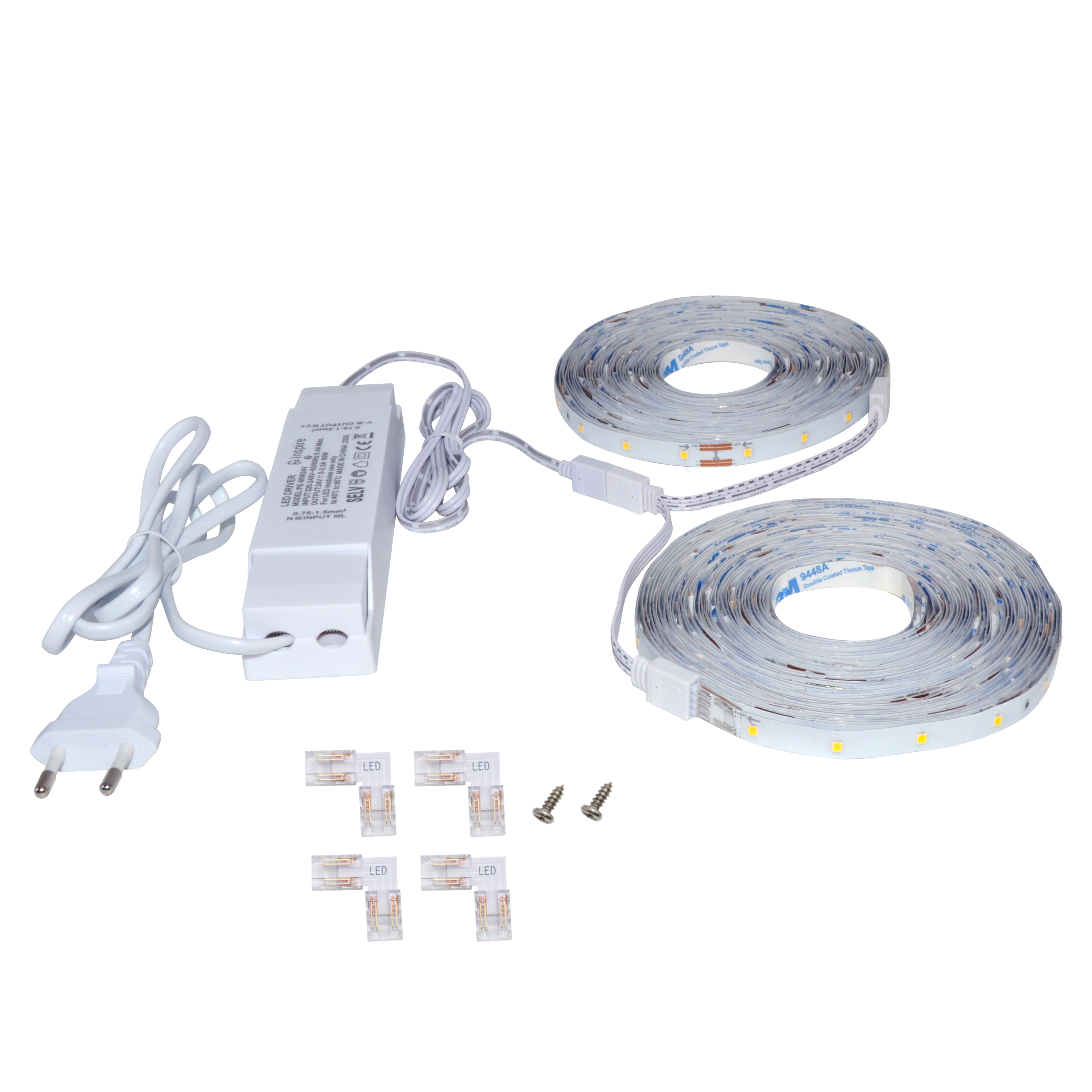 Taśma LED Albo 2x10m w zestawie z zasilaczem i łącznikami L 400 lm x 20 52W barwa neutralna IP20 Inspire