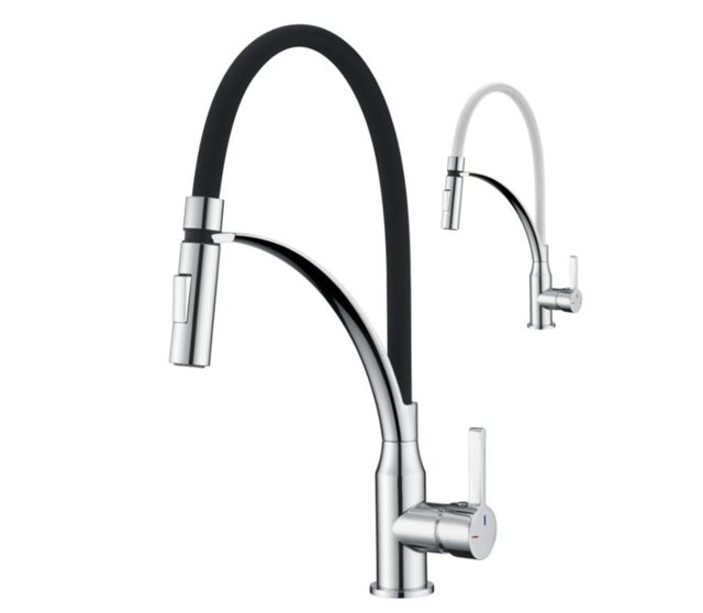 Grifo de cocina monomando caño alto ducha ROUSSEAU Bicolor negro/blanco