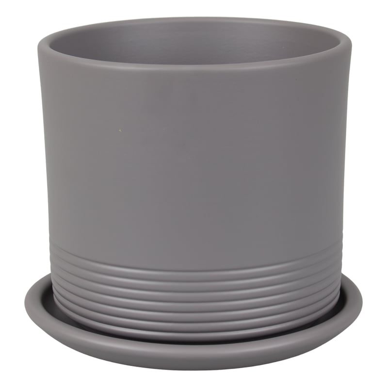 Doniczka ceramiczna z podstawką Rille śr.17cm szara Cermax