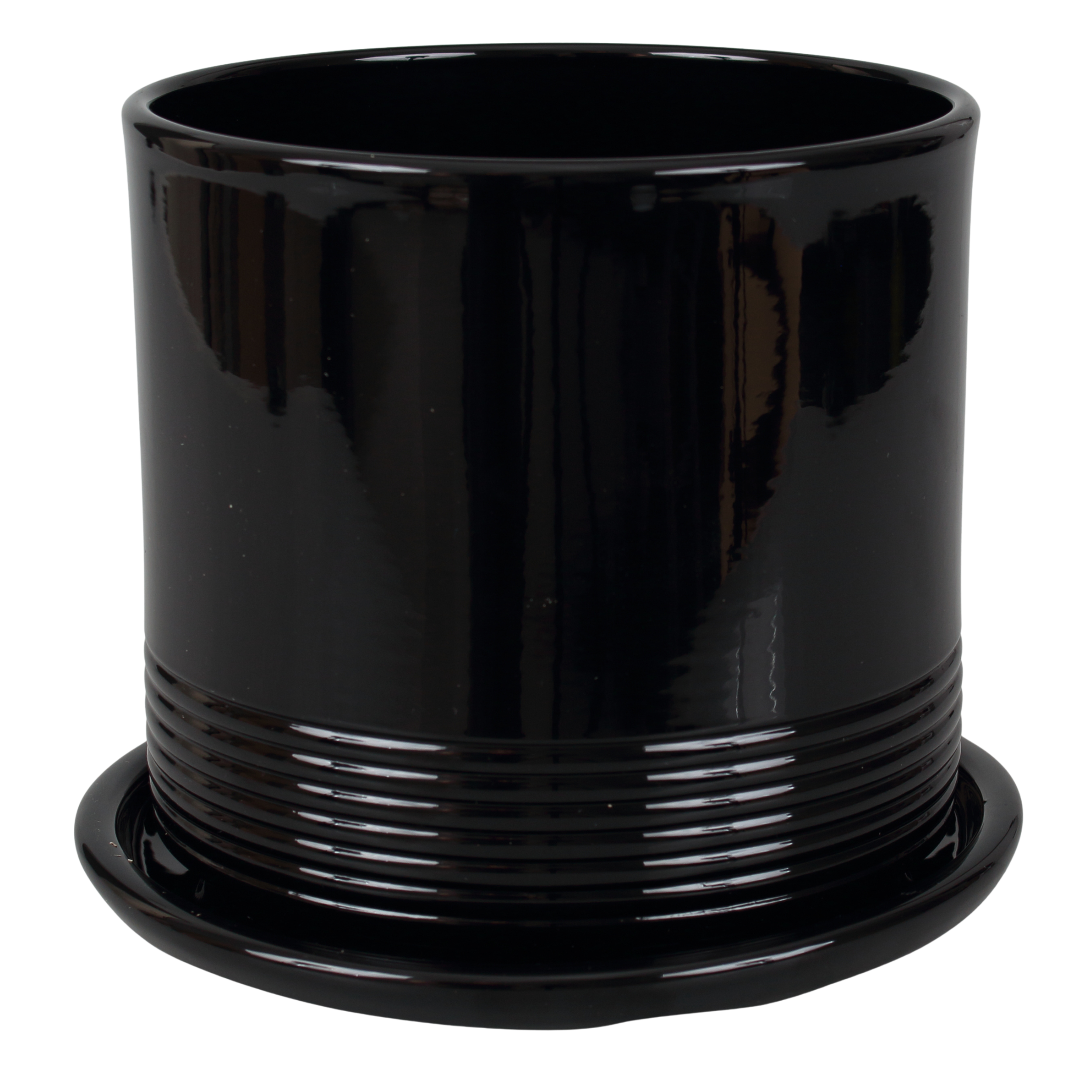 Doniczka ceramiczna z podstawką Rille śr.17cm czarna Cermax