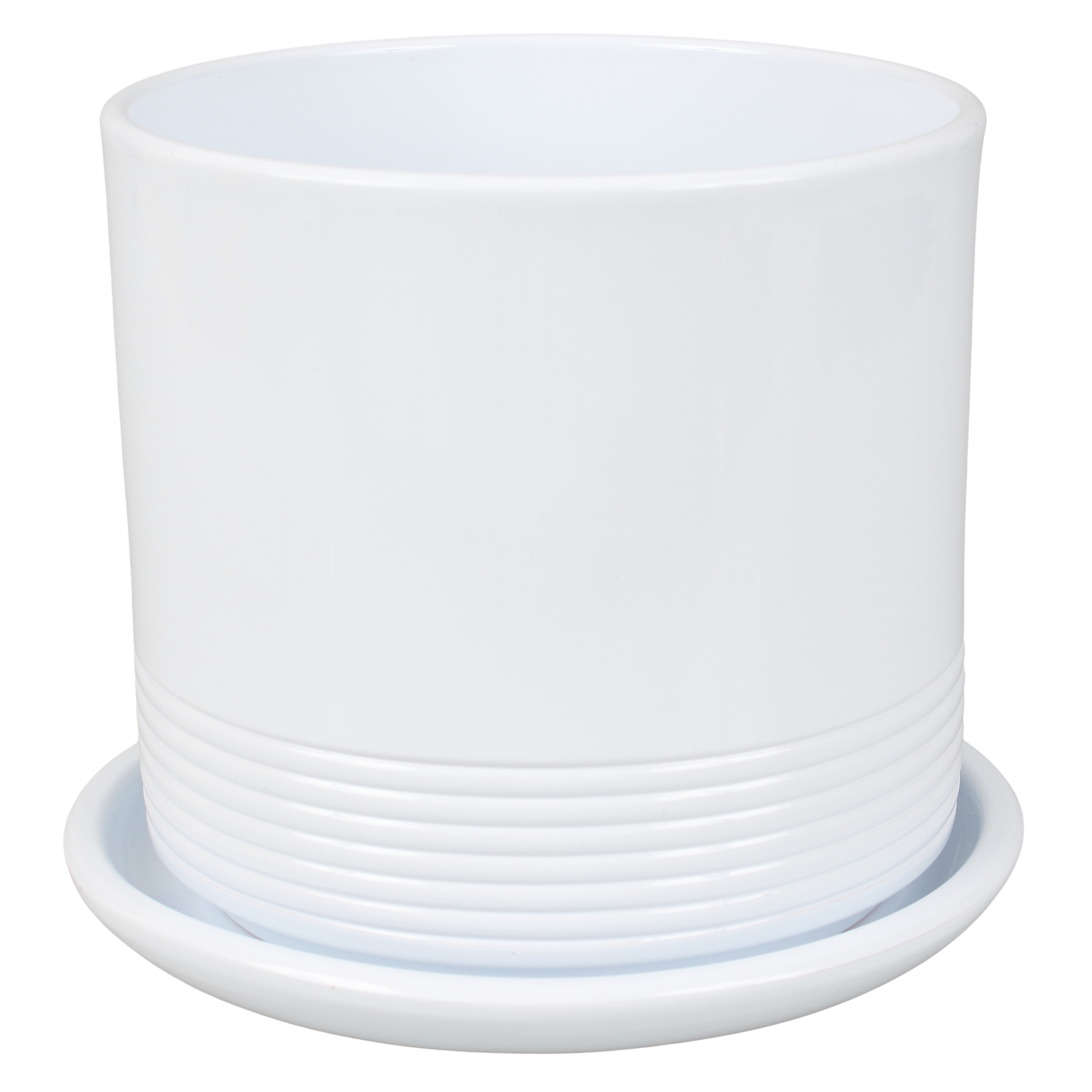 Doniczka ceramiczna z podstawką Rille śr.17cm biała Cermax