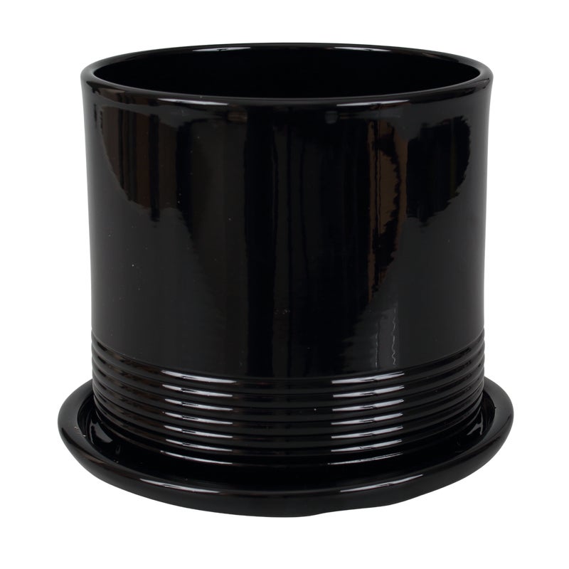 Doniczka ceramiczna z podstawką Rille śr.15cm czarna Cermax