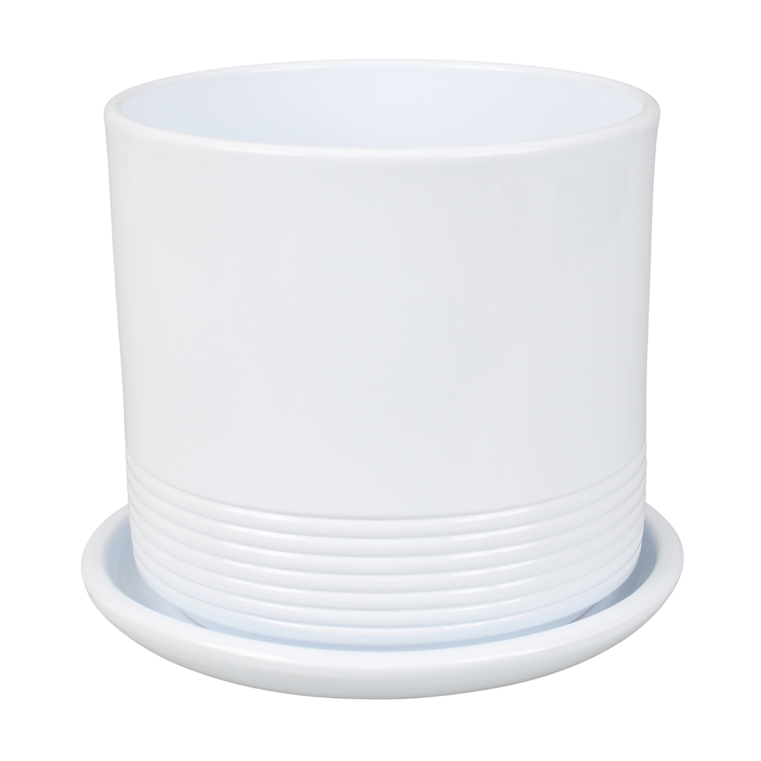 Doniczka ceramiczna z podstawką Rille śr.15cm biała Cermax