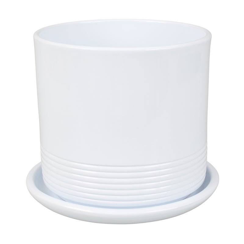 Doniczka ceramiczna z podstawką Rille śr.15cm biała Cermax