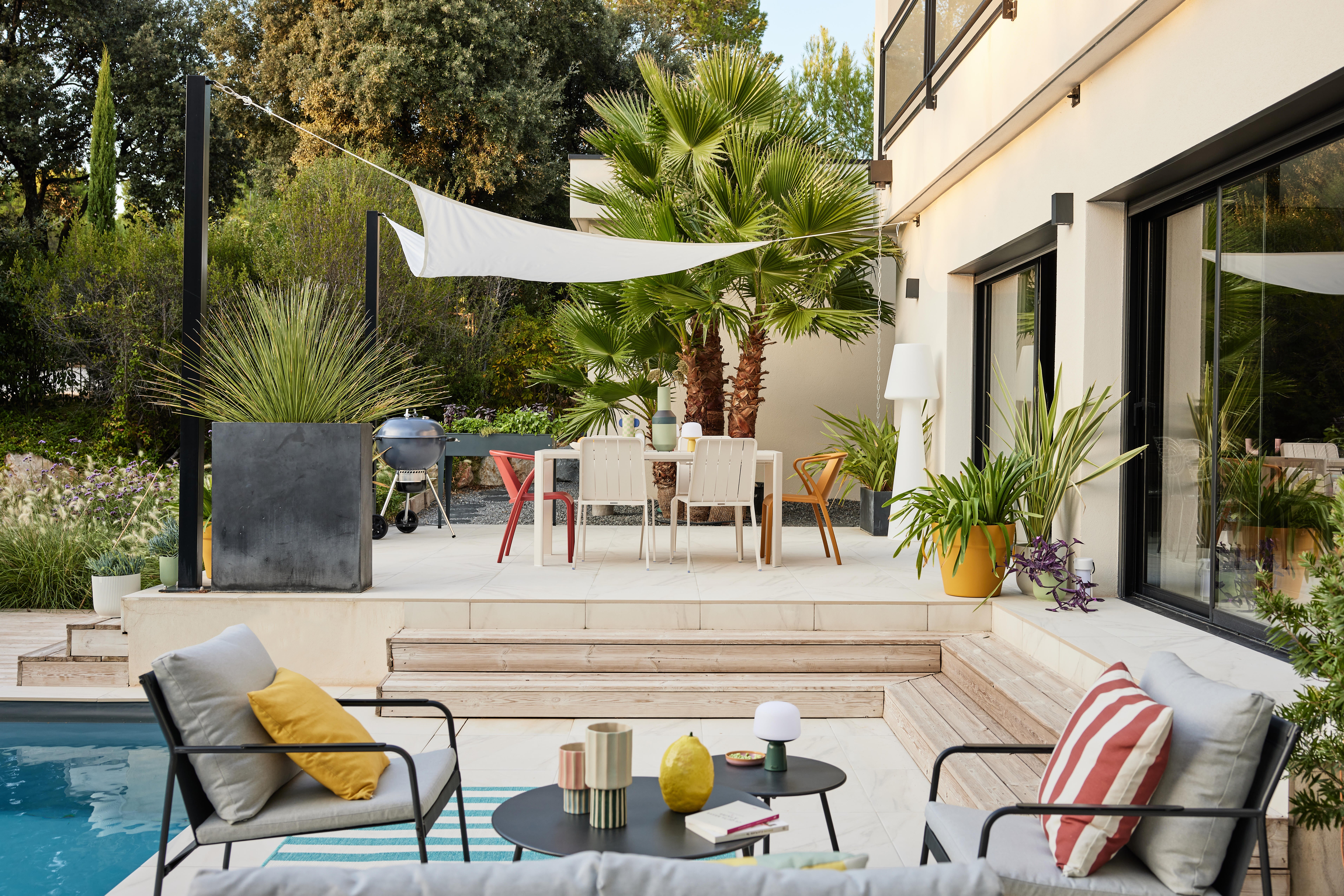 Voile d'ombrage triangulaire blanc gardenia L.300 x l.300 cm - 6