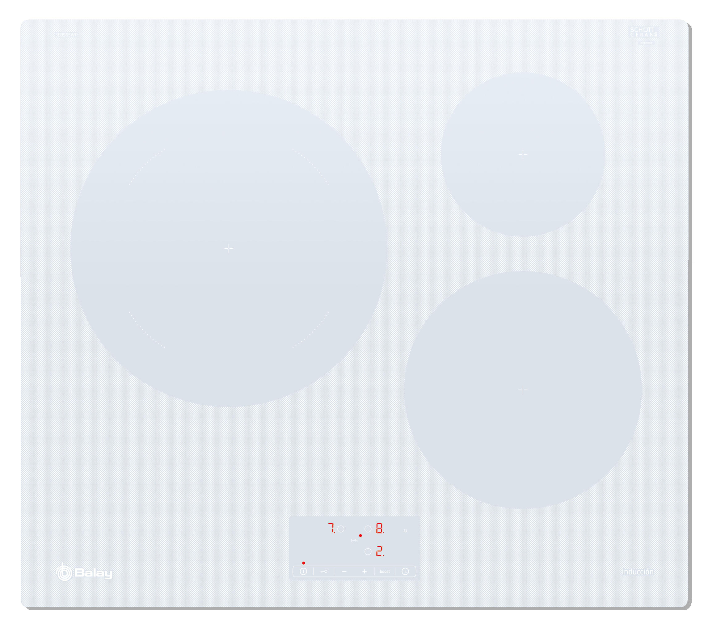 Placa de inducción BALAY 3EB965WR con 3 zonas de cocción zona grande de 28cm 7400 W blanco 60cm - 2