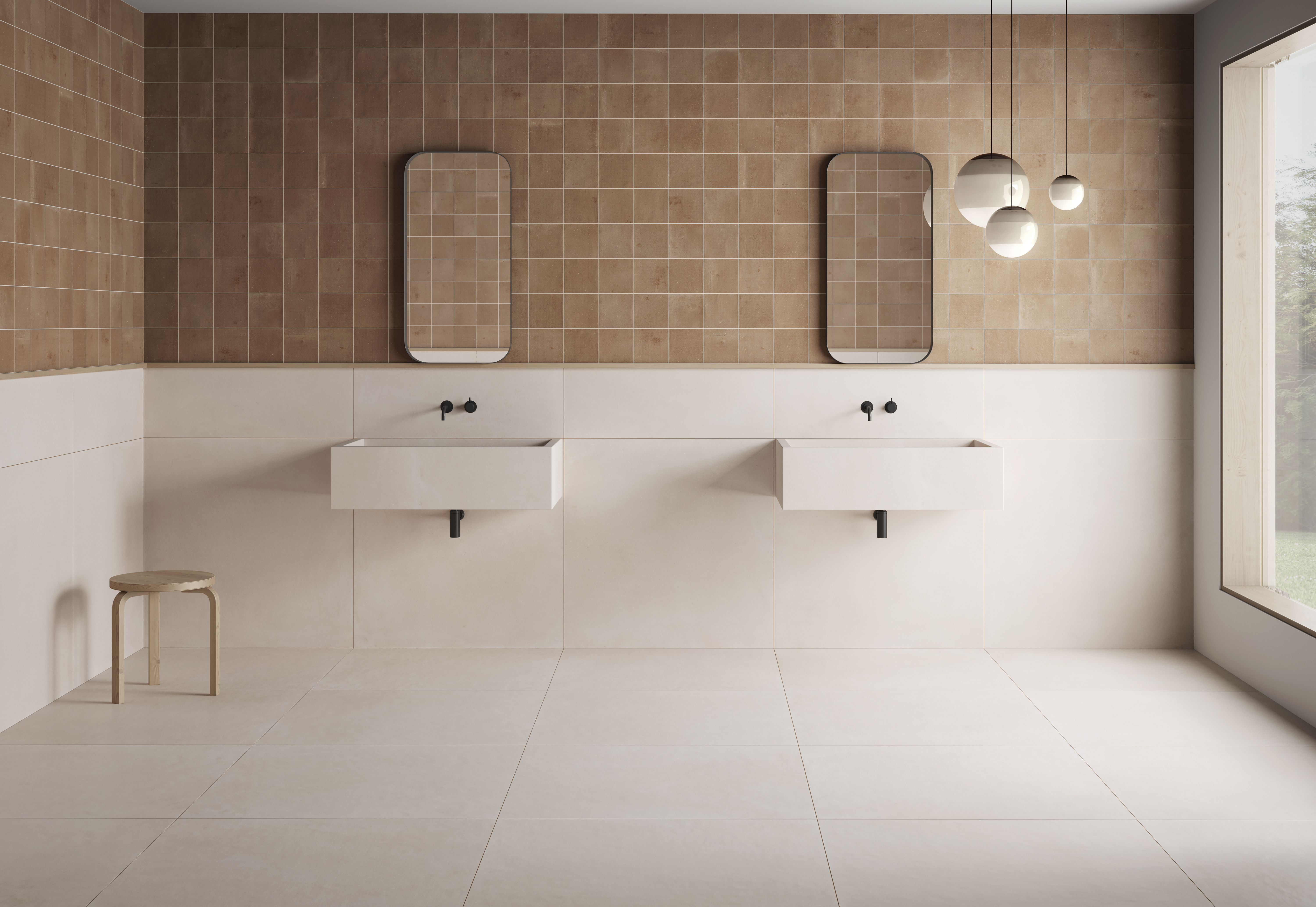 Suelo porcelánico terra efecto cemento beige 90x90 cm c1