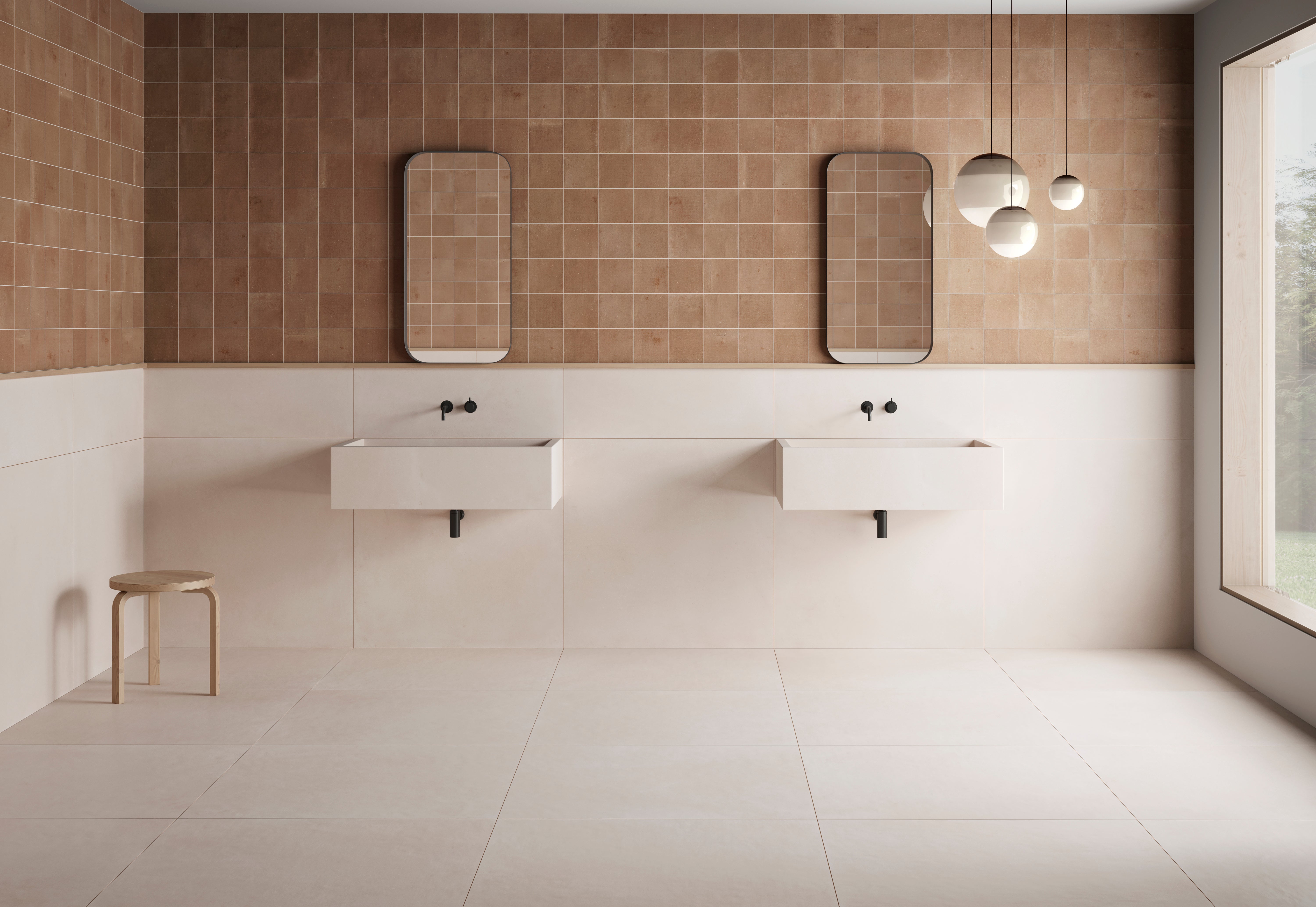 Suelo porcelánico terra efecto cemento beige 90x90 cm c1