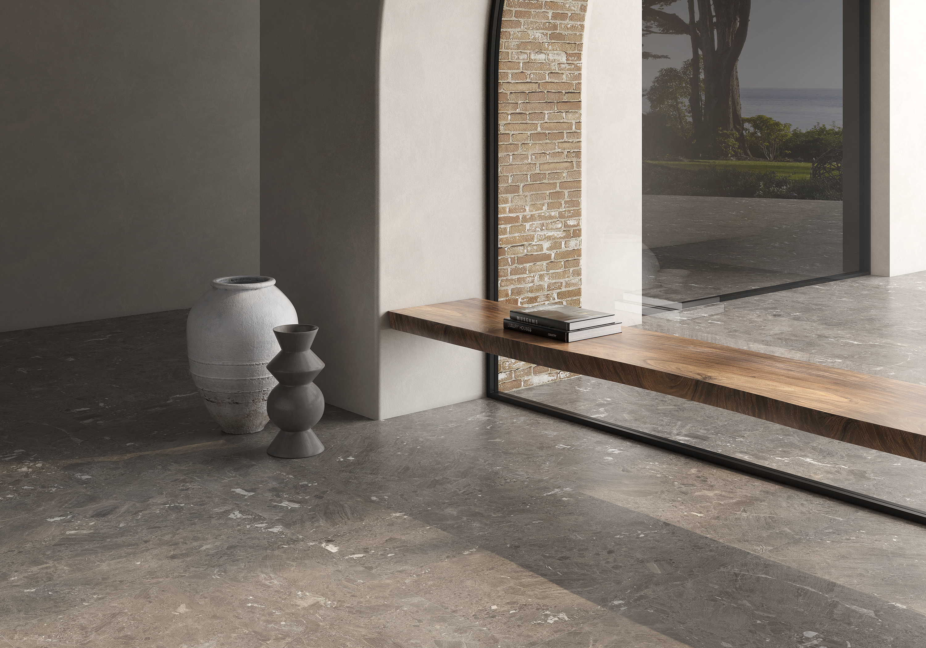 Suelo porcelánico mystery efecto mármol taupe 120x120 cm c1