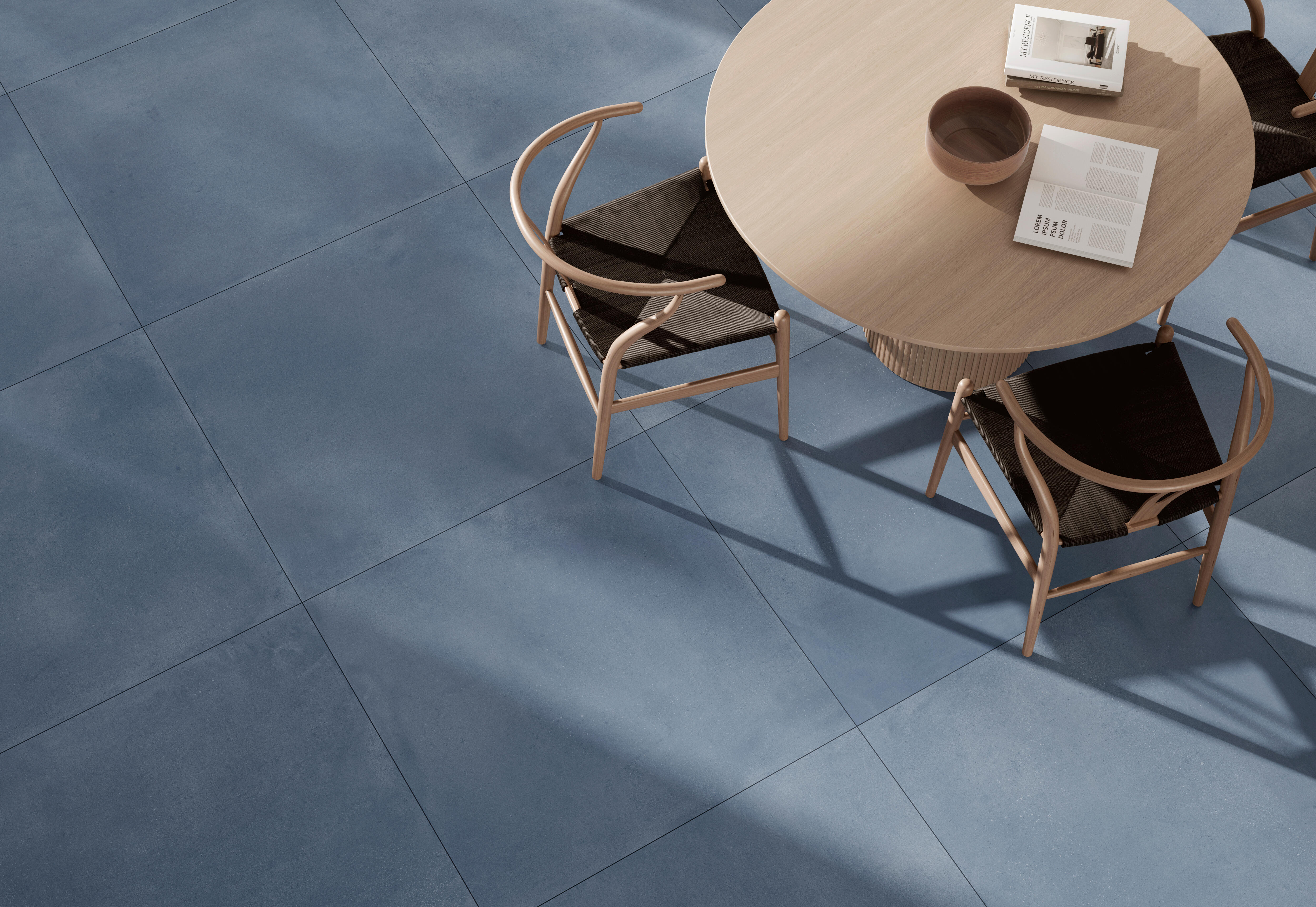 Suelo porcelánico terra efecto cemento azul 90x90 cm c1