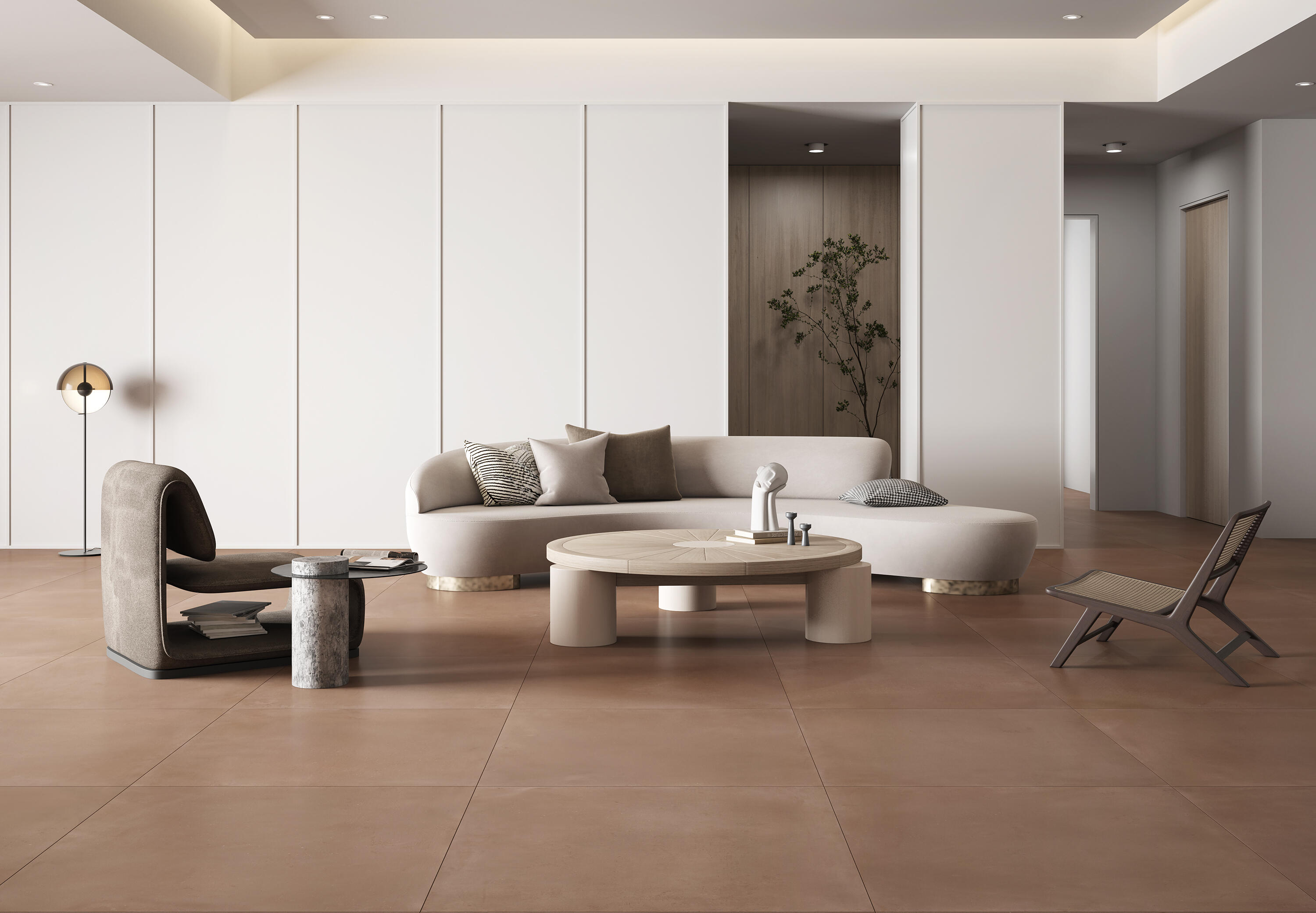 Suelo porcelánico terra efecto cemento marron 90x90 cm c1