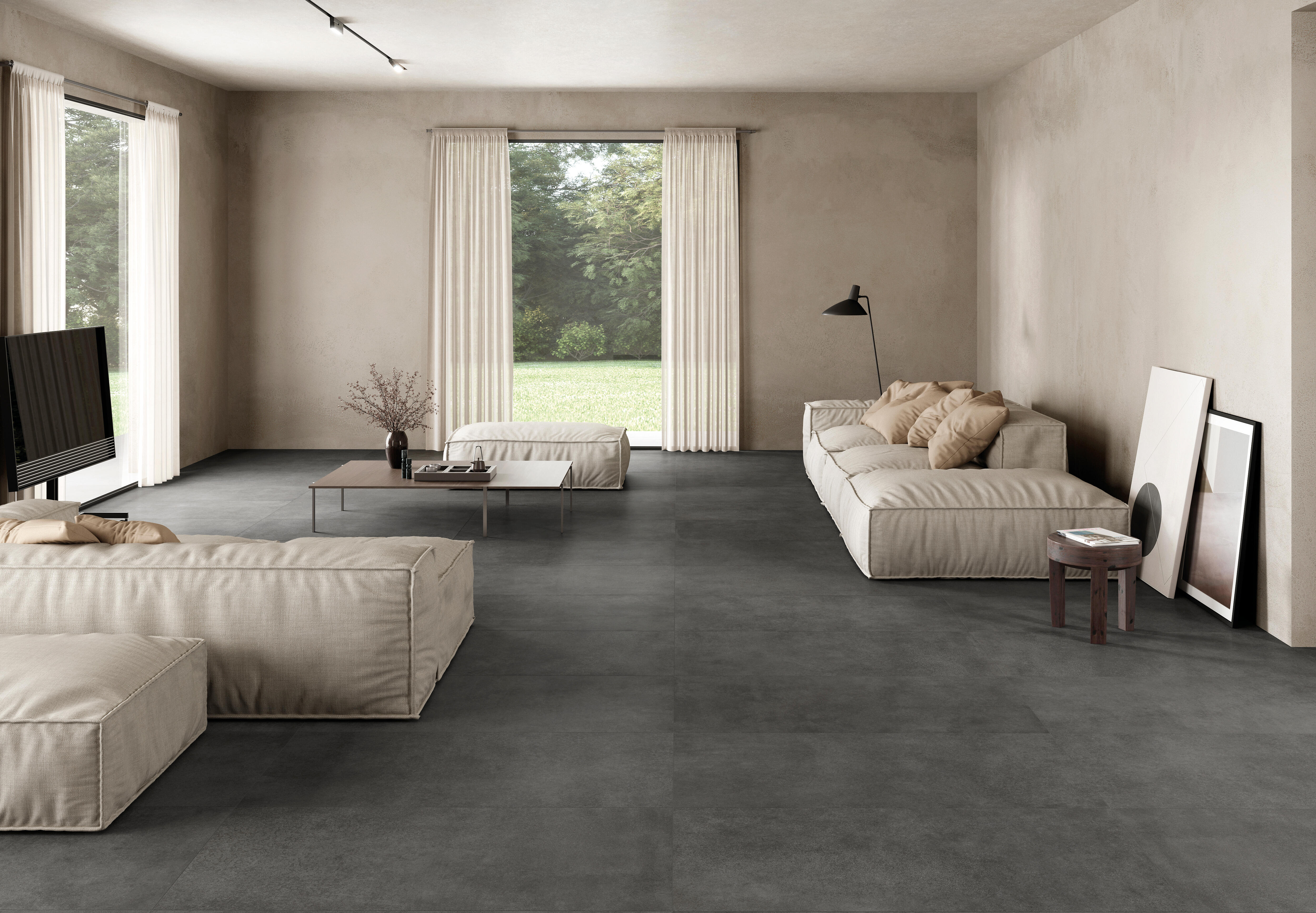 Suelo porcelánico cement efecto granito negro 60x120 cm c3