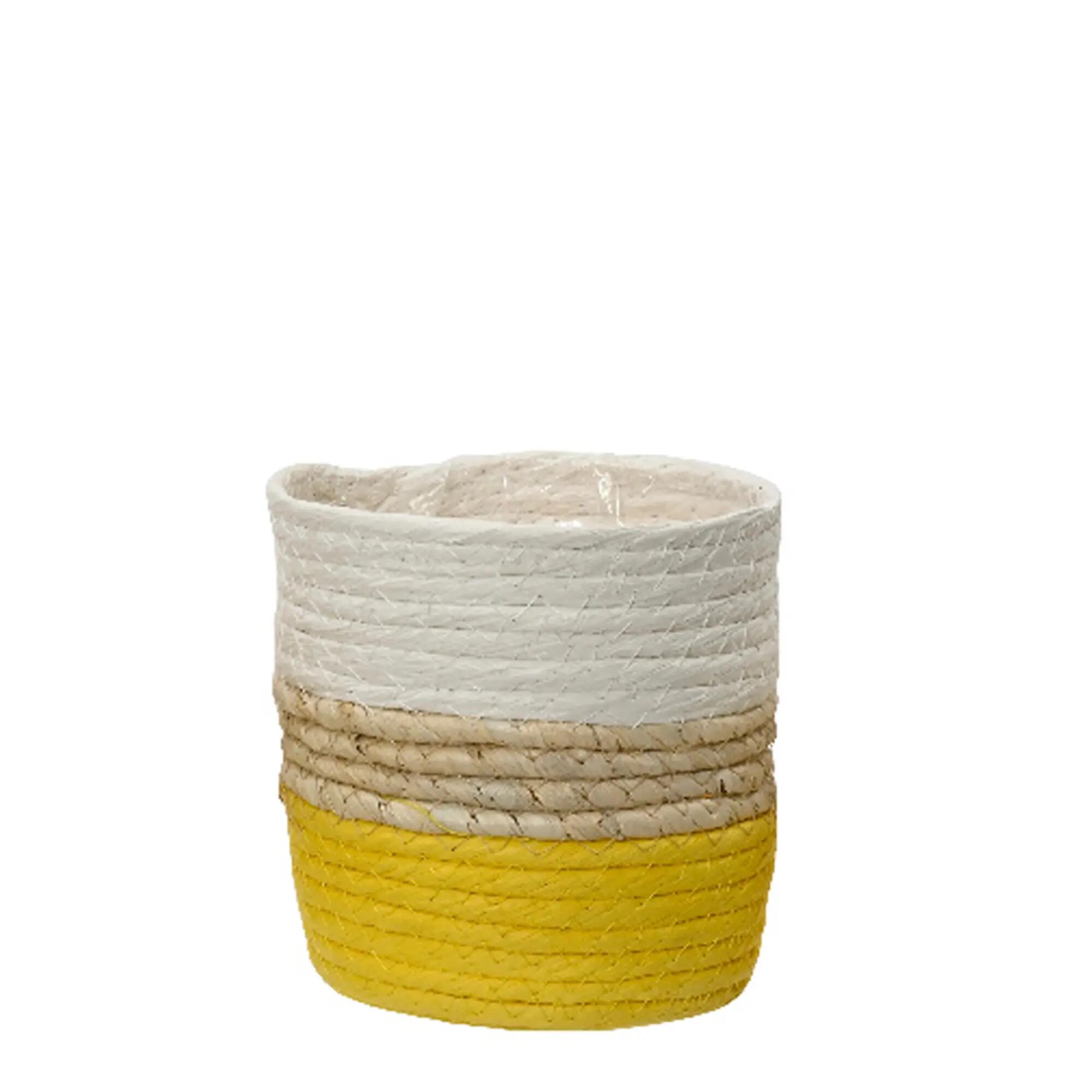 Cesto papel tejido amarillo 14 cm