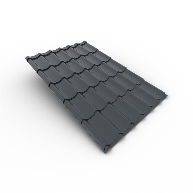 Tôle imitation tuile acier gris l.1.13 x L.1.85 m, ep.0.5 mm
