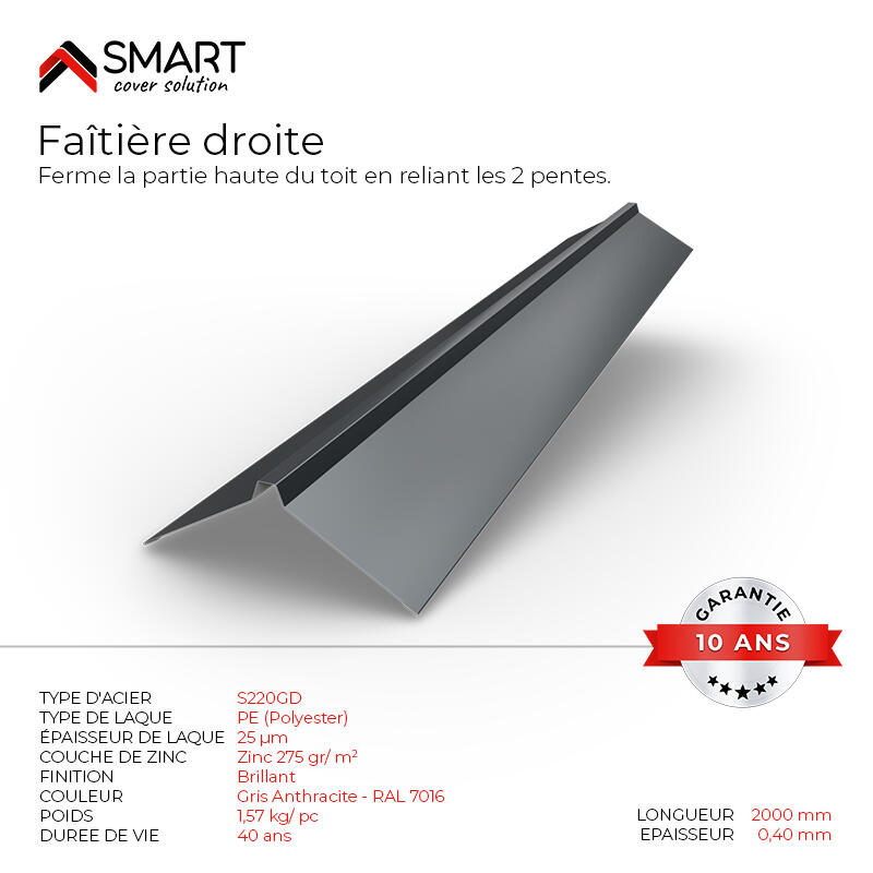 Faitiere pour tole h12 ral7016 l1m - 2