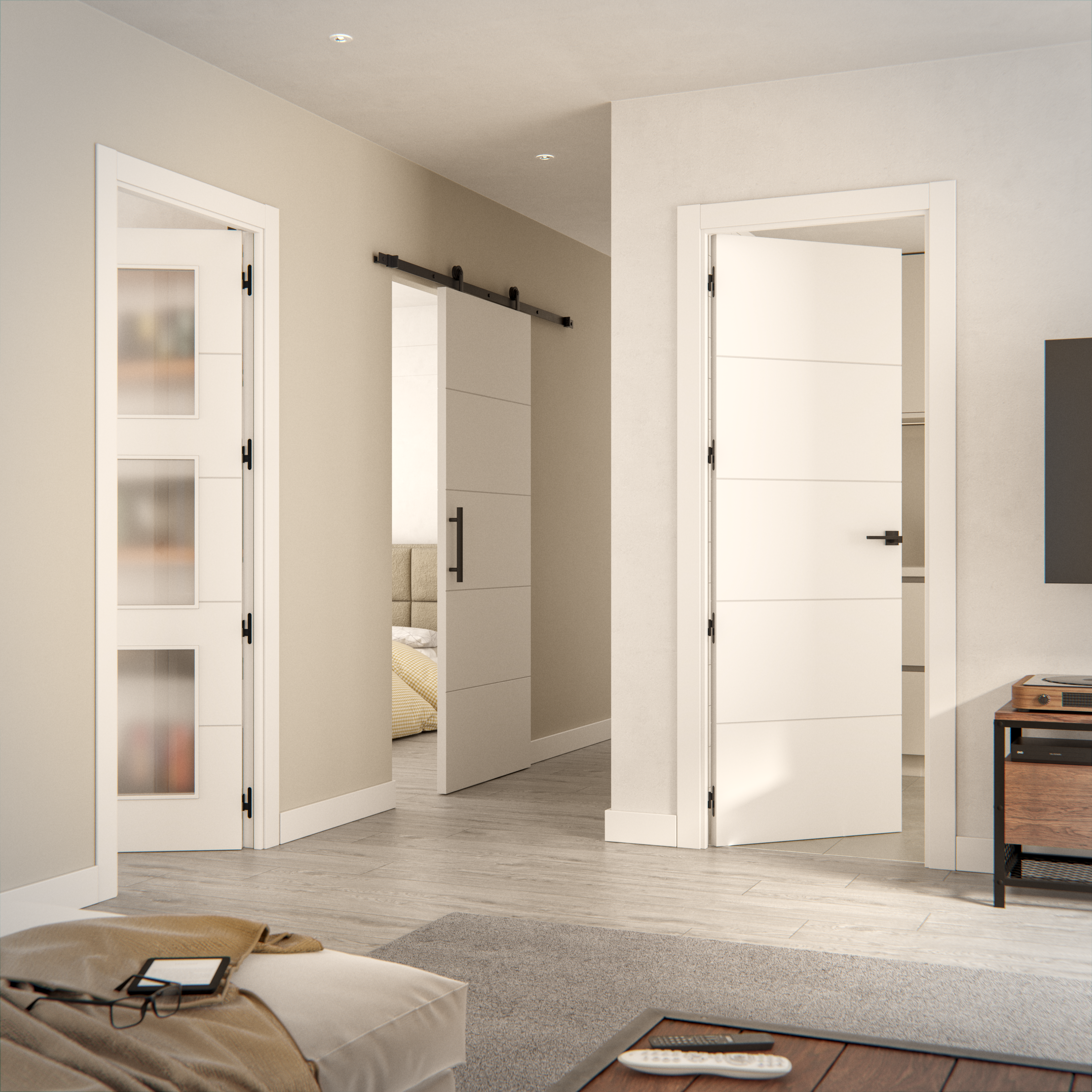 Puerta de interior abatible con cristal maciza lacada Line Plus Lucerna Black blanco apertura derecha cerco de 7x3 anchura 72.5cm - 2