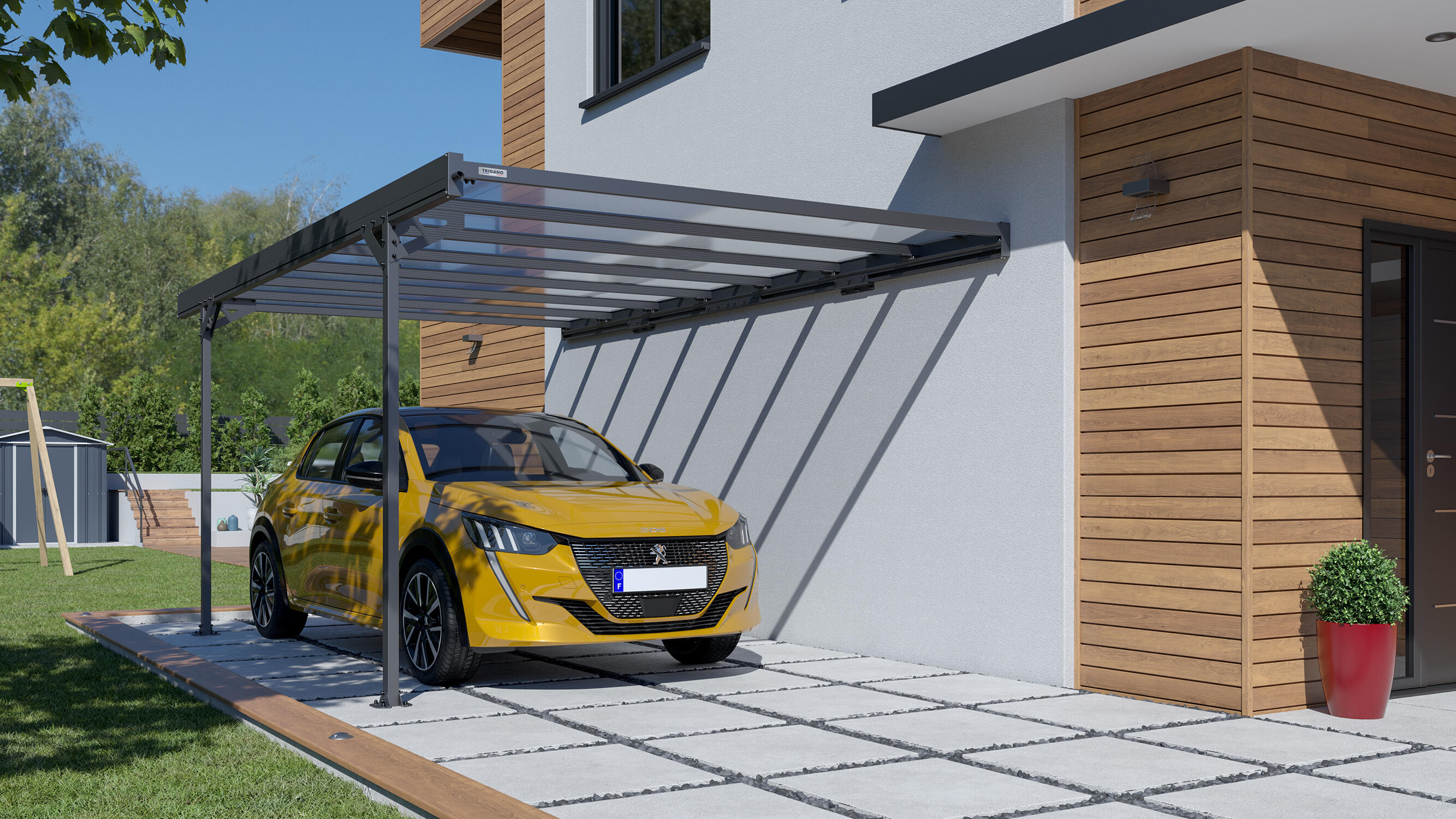 Carport aluminium TRIGANO 1 voiture, 14.7 m² - 2