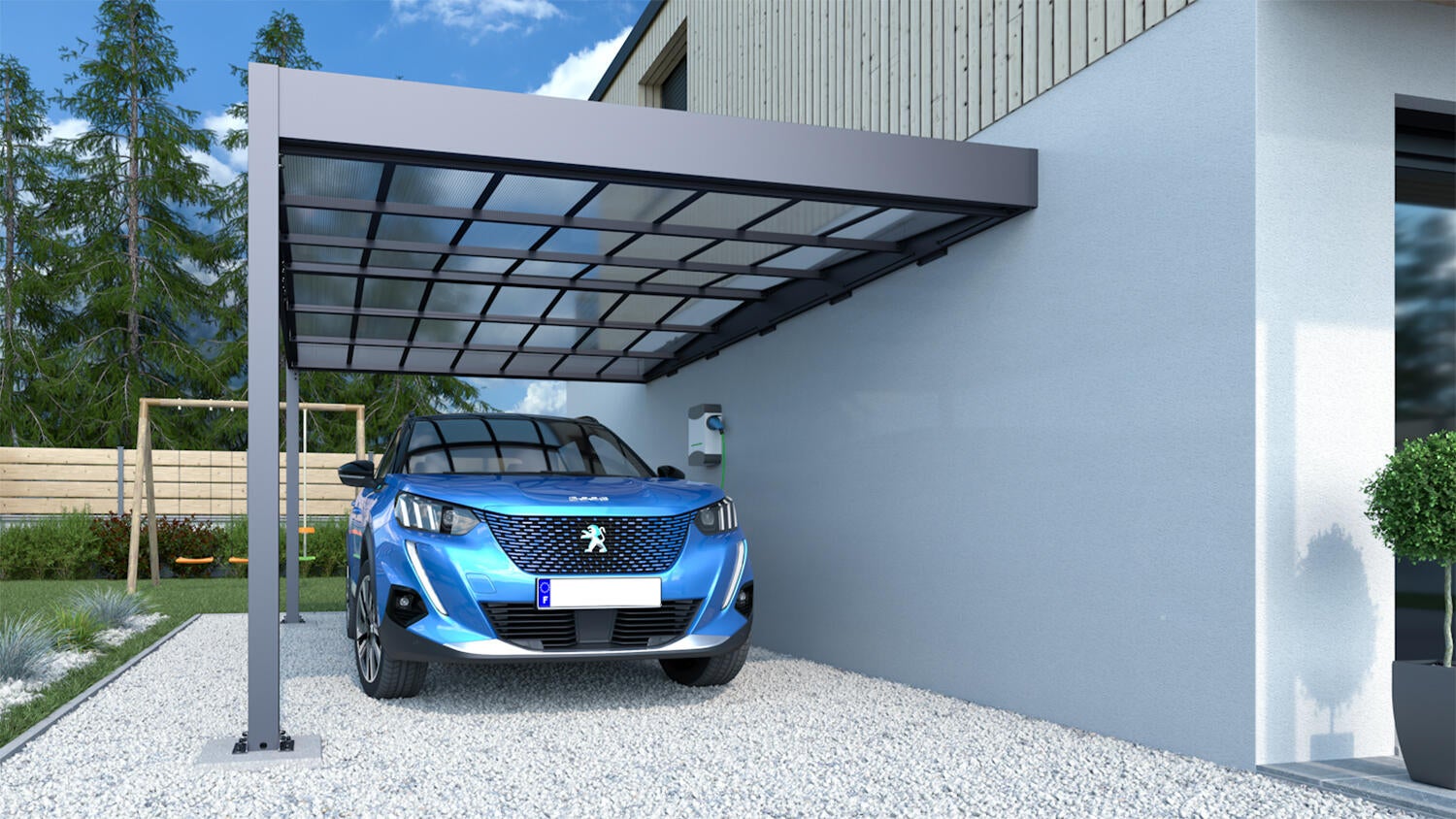Carport aluminium TRIGANO 1 voiture, 15.65 m² - 2