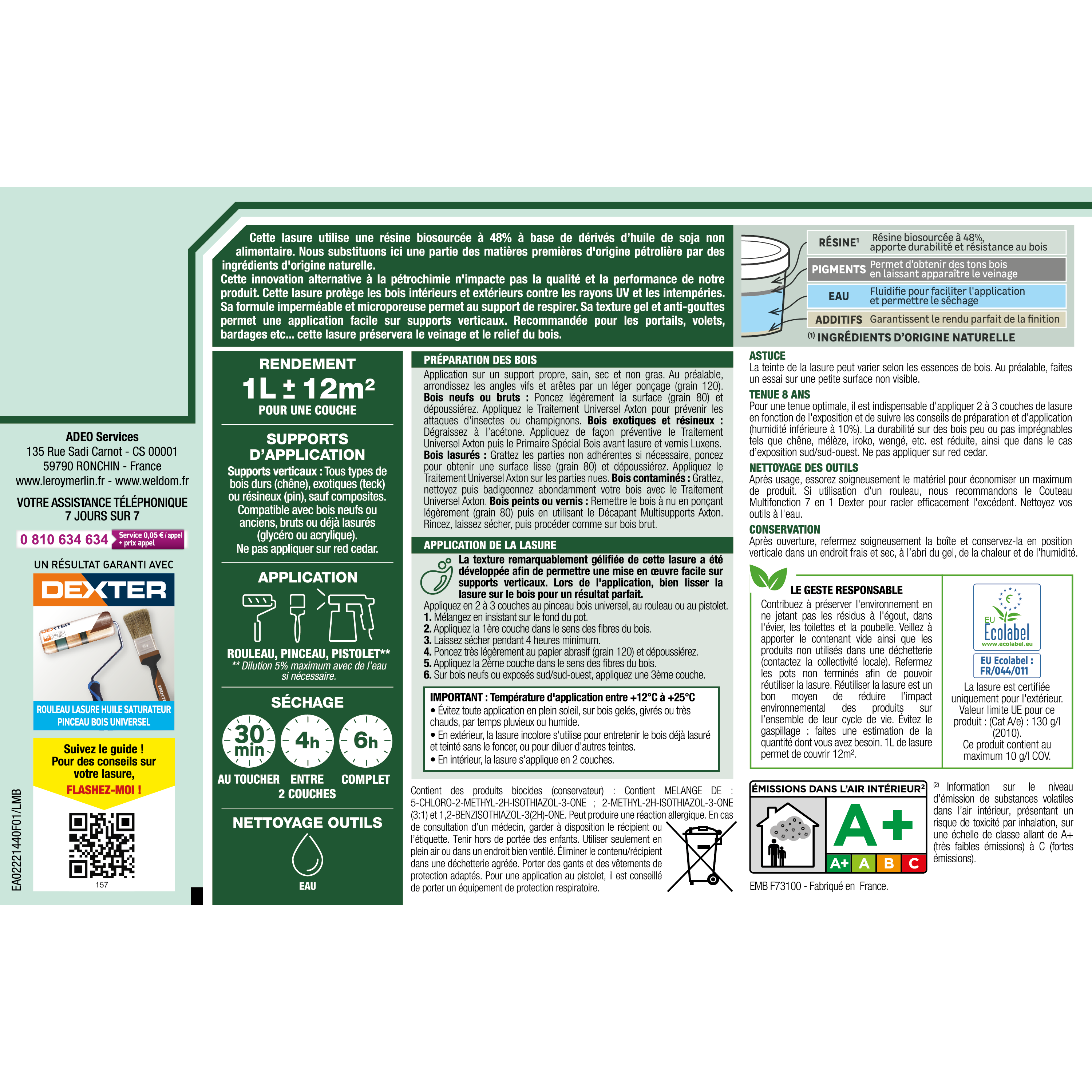 Lasure LUXENS Biosourcée 8 ans chêne foncé satiné 1 l - 7