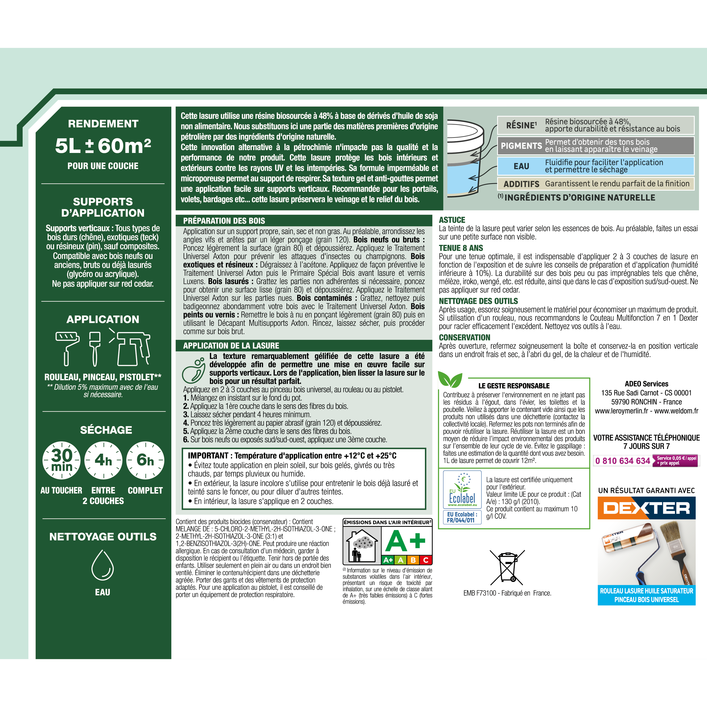 Lasure LUXENS Biosourcée 8 ans incolore satiné 5 l - 7