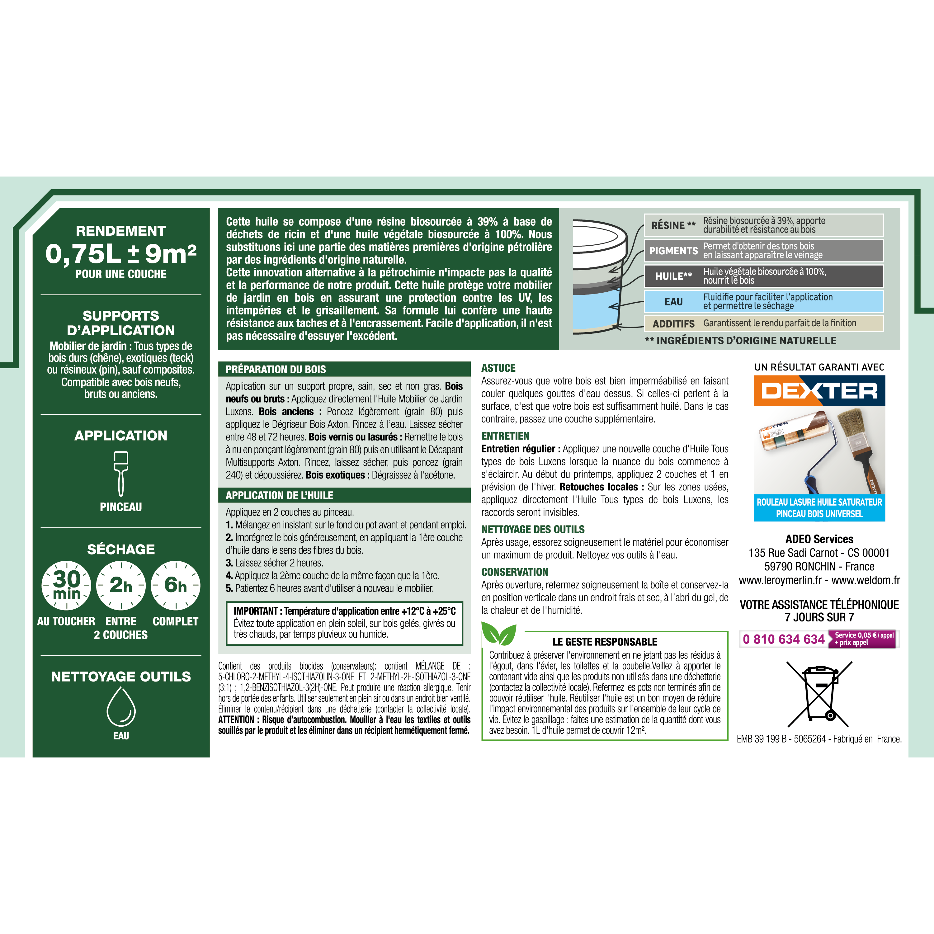 Huile pour bois extérieur LUXENS Biosourcée incolore mat 0.75 l - 6