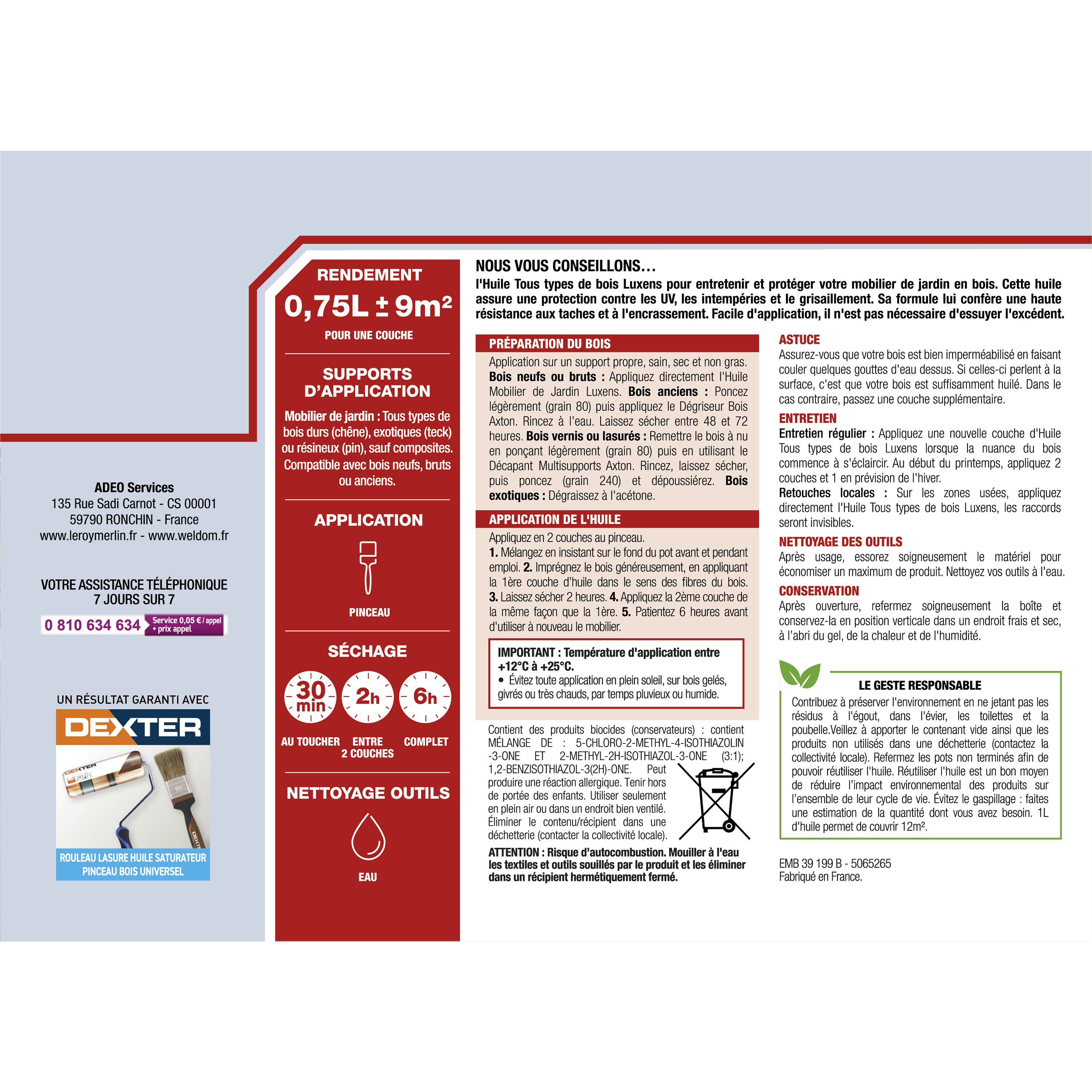 Huile pour bois extérieur LUXENS Meuble de jardin incolore mat 0.75 l - 6