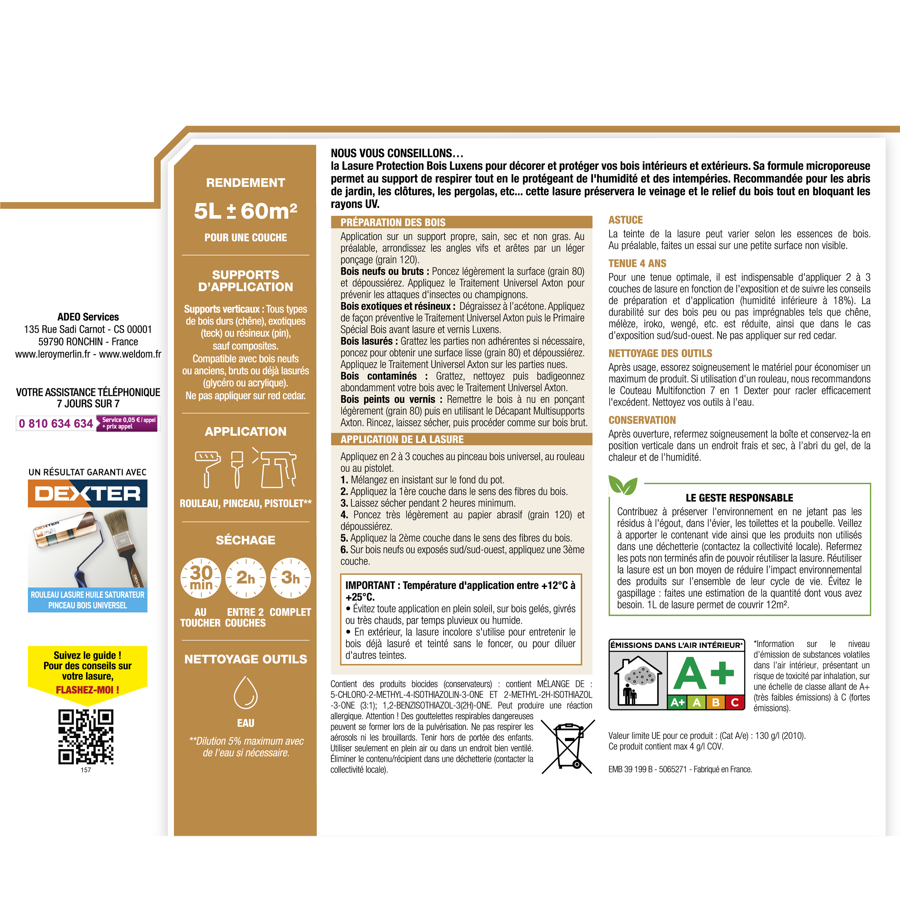 Lasure LUXENS , 4 ans incolore satiné 5 l - 7