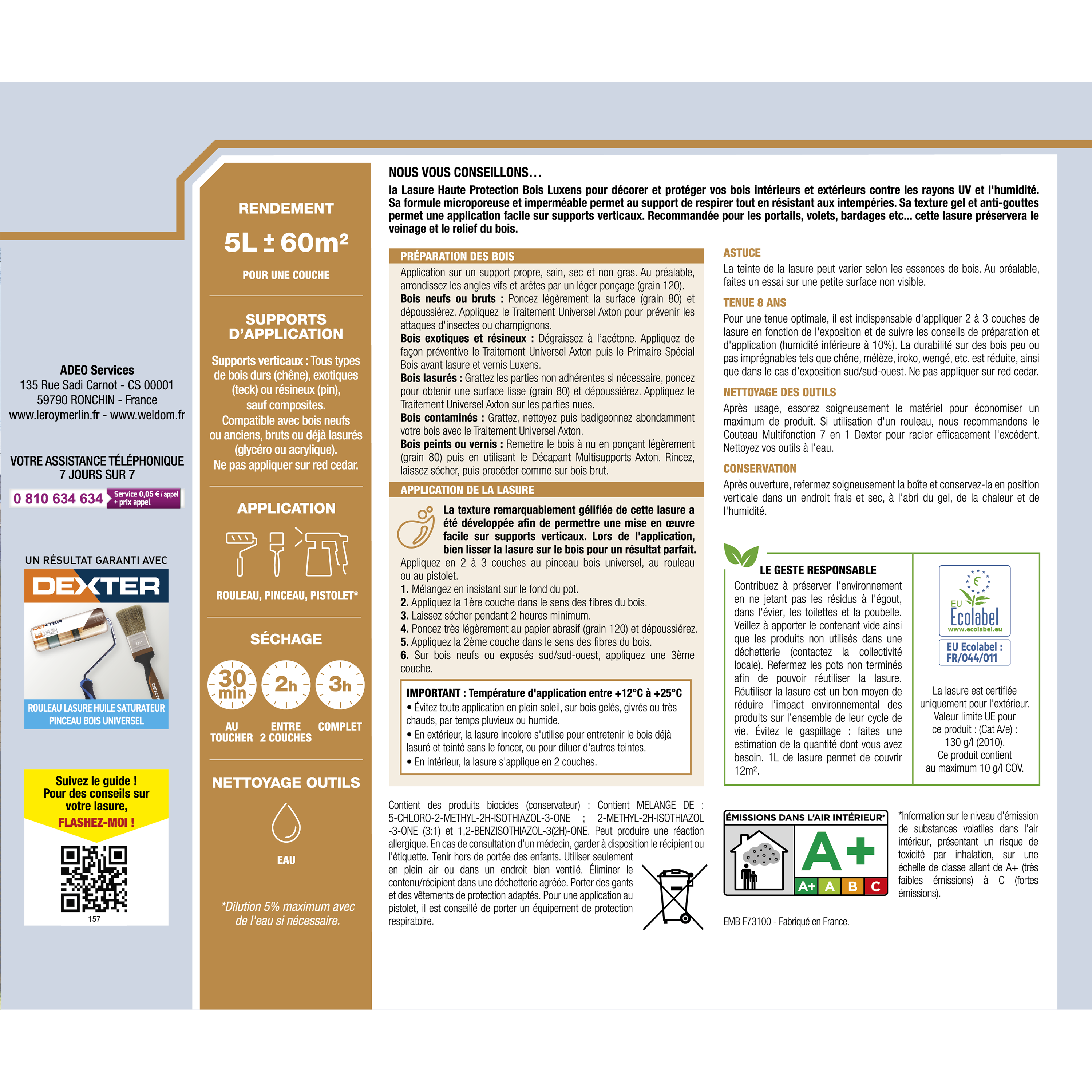 Lasure LUXENS Haute protection 8 ans chêne rustique satiné 5 l - 7