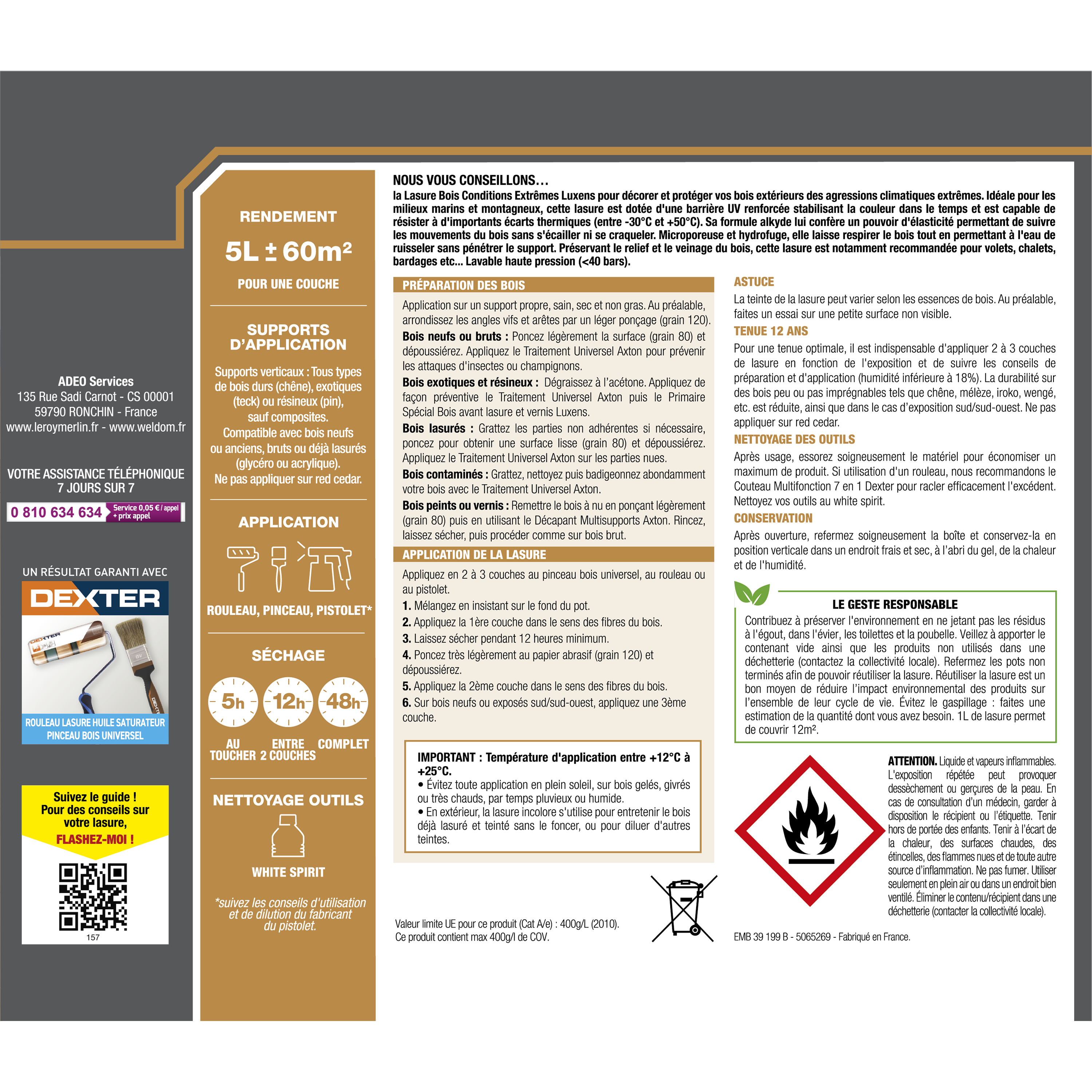 Lasure LUXENS Conditions extrêmes 12 ans incolore satiné 5 l - 6
