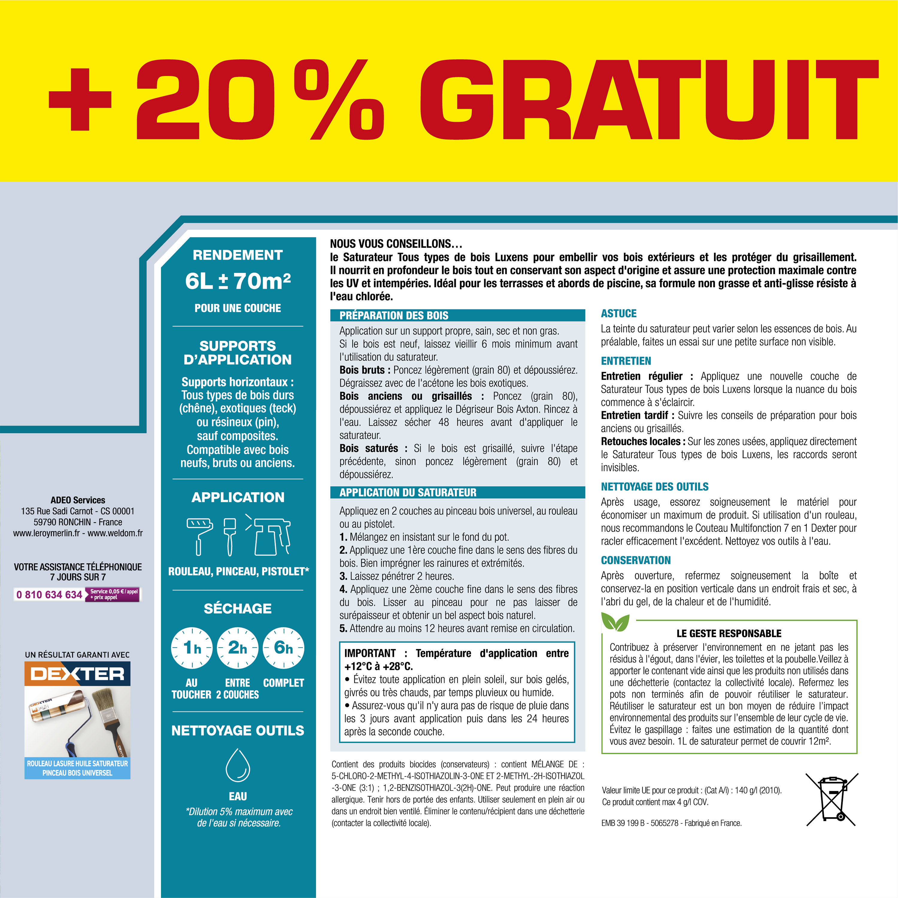 Saturateur pour bois extérieur LUXENS , teck mat 5L+20% gratuit - 7