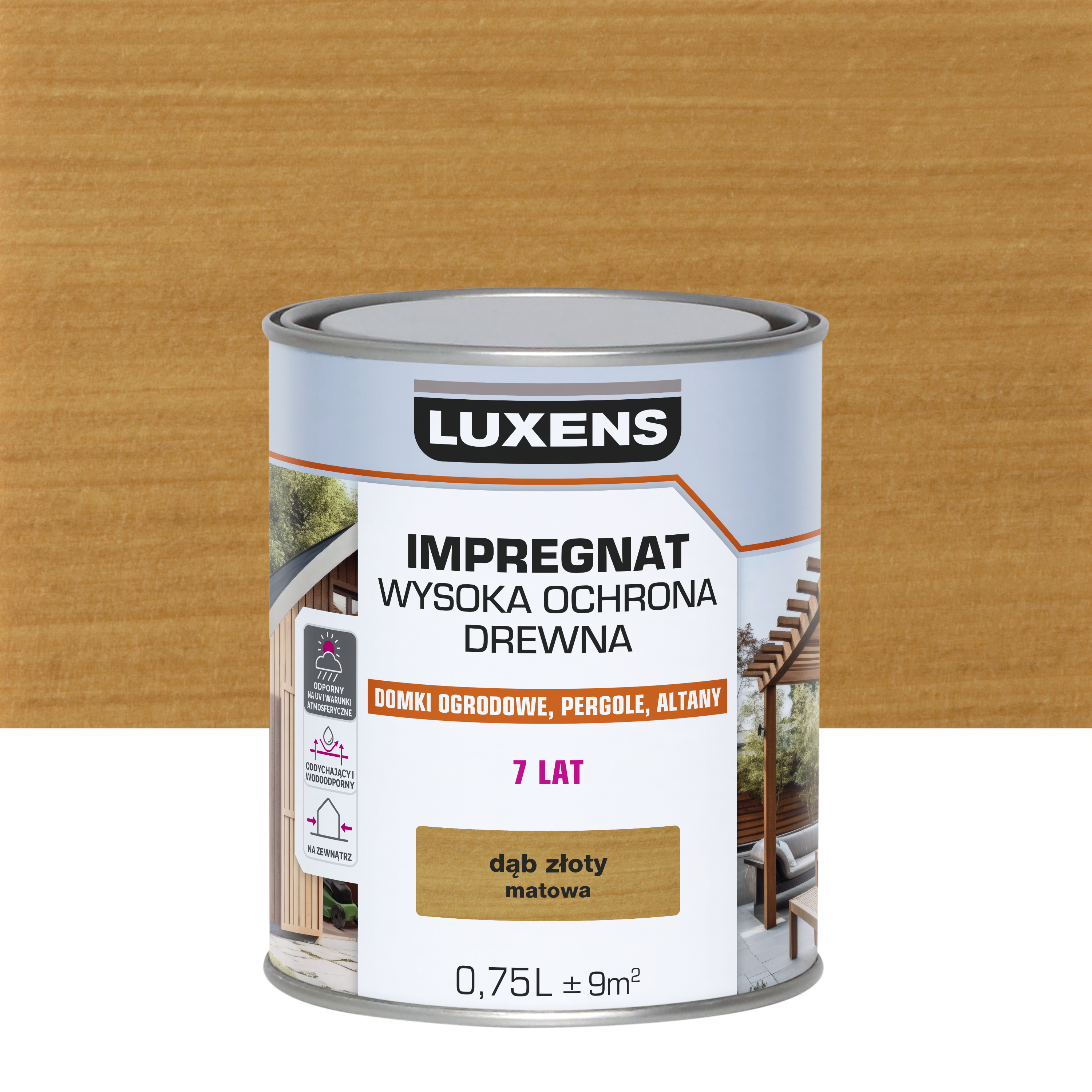 Impregnat do drewna Wysoka ochrona Dąb złoty mat 0.75 l Luxens