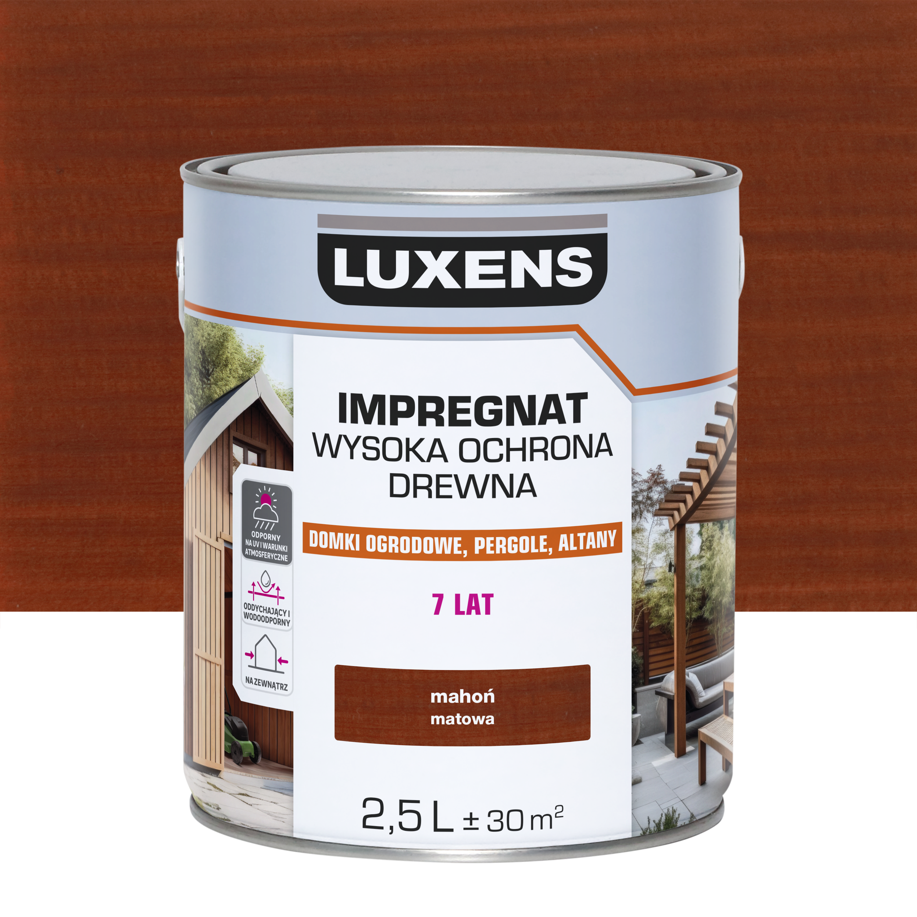 Impregnat do drewna Wysoka ochrona Mahoń mat 2.5 l Luxens