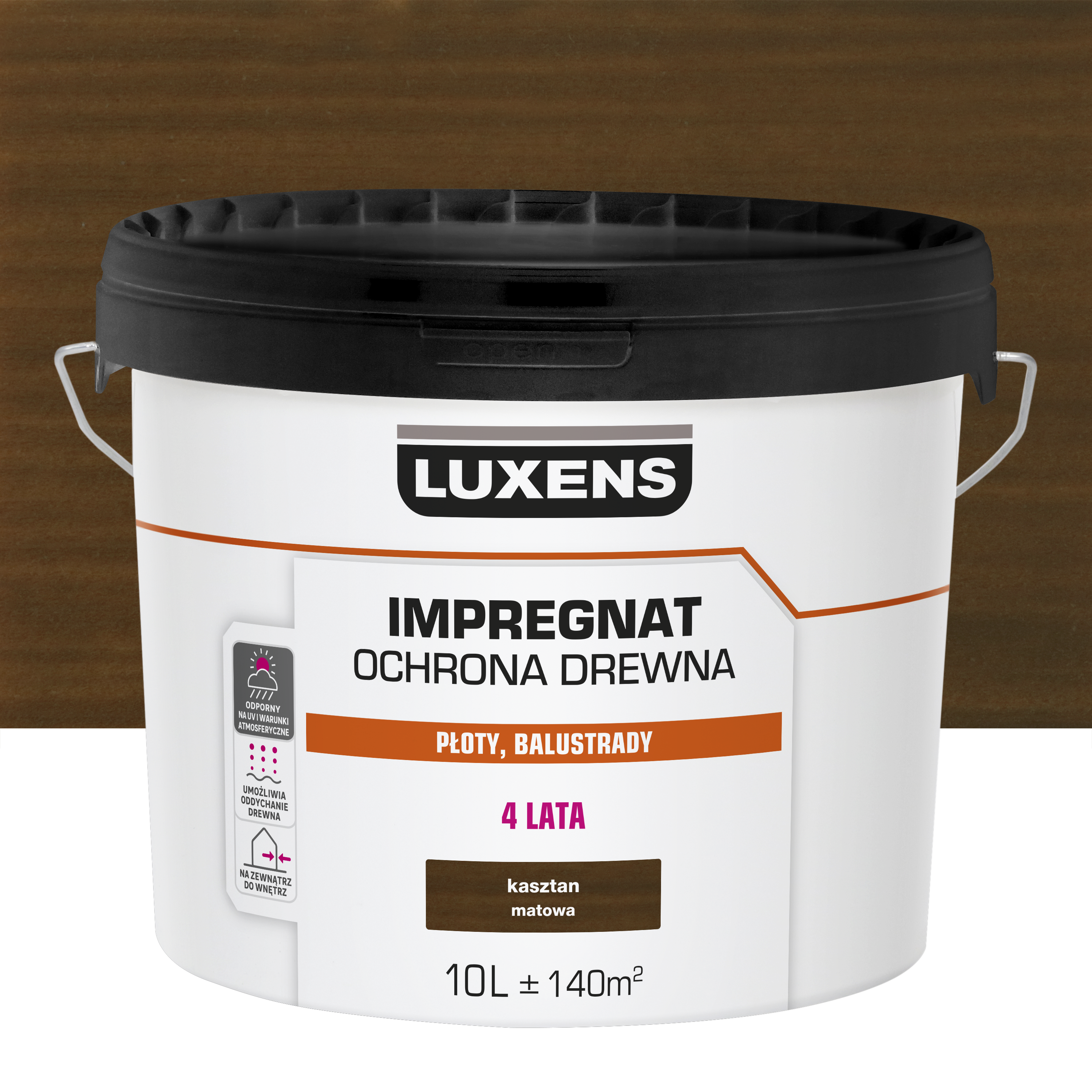 Impregnat do drewna dekoracyjny Kasztan mat 10 l Luxens
