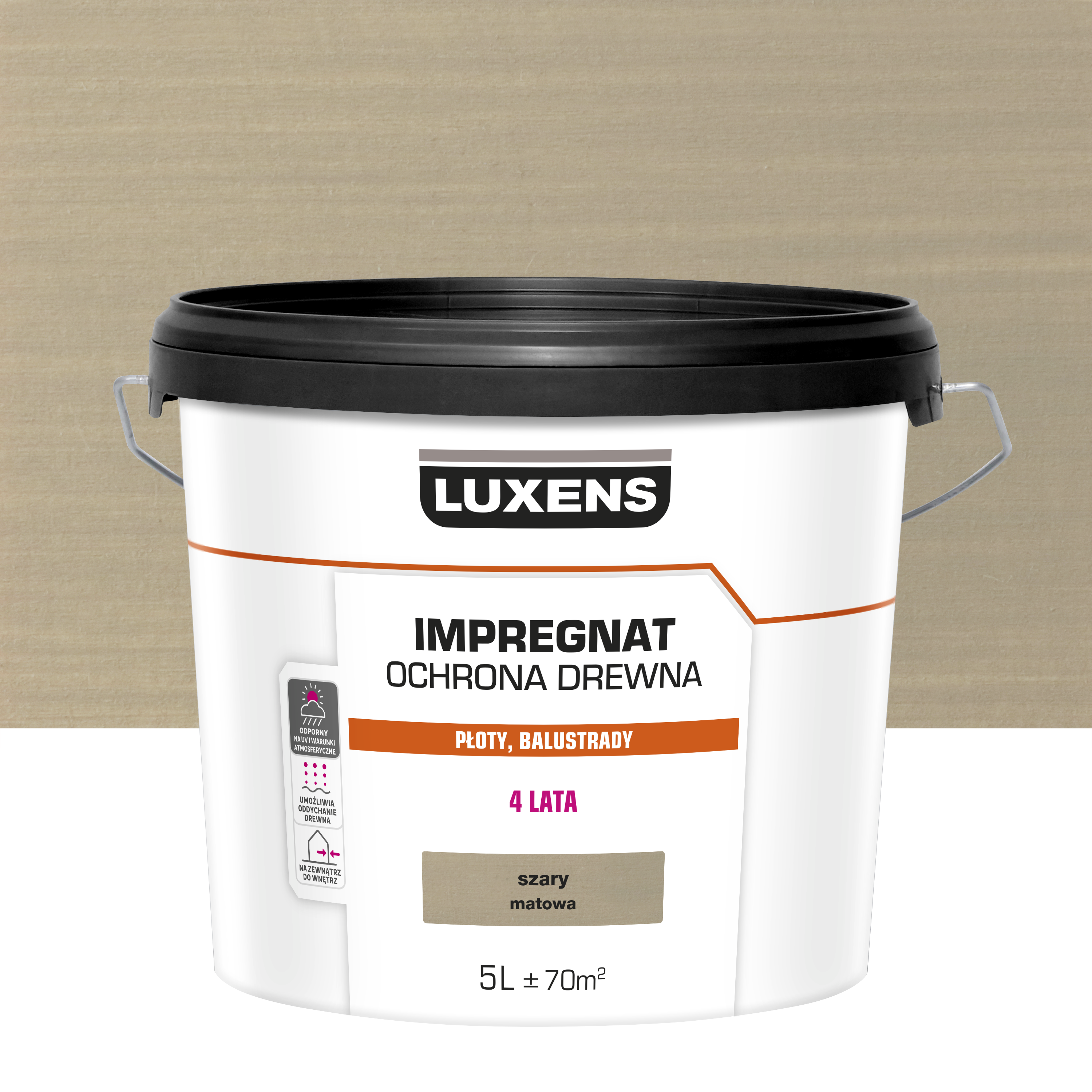 Impregnat do drewna dekoracyjny Szary mat 5 l Luxens