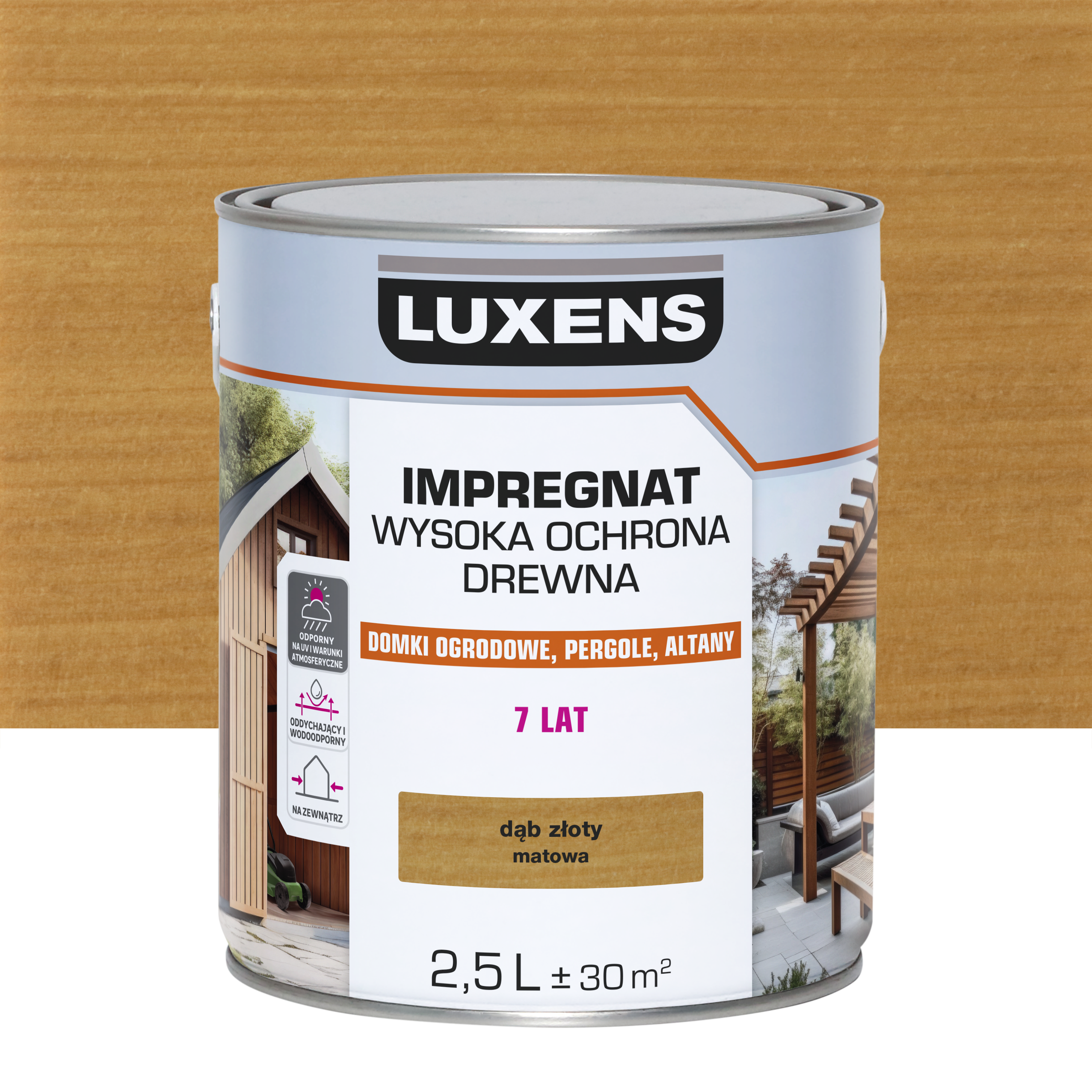 Impregnat do drewna Wysoka ochrona Dąb złoty mat 2.5 l Luxens