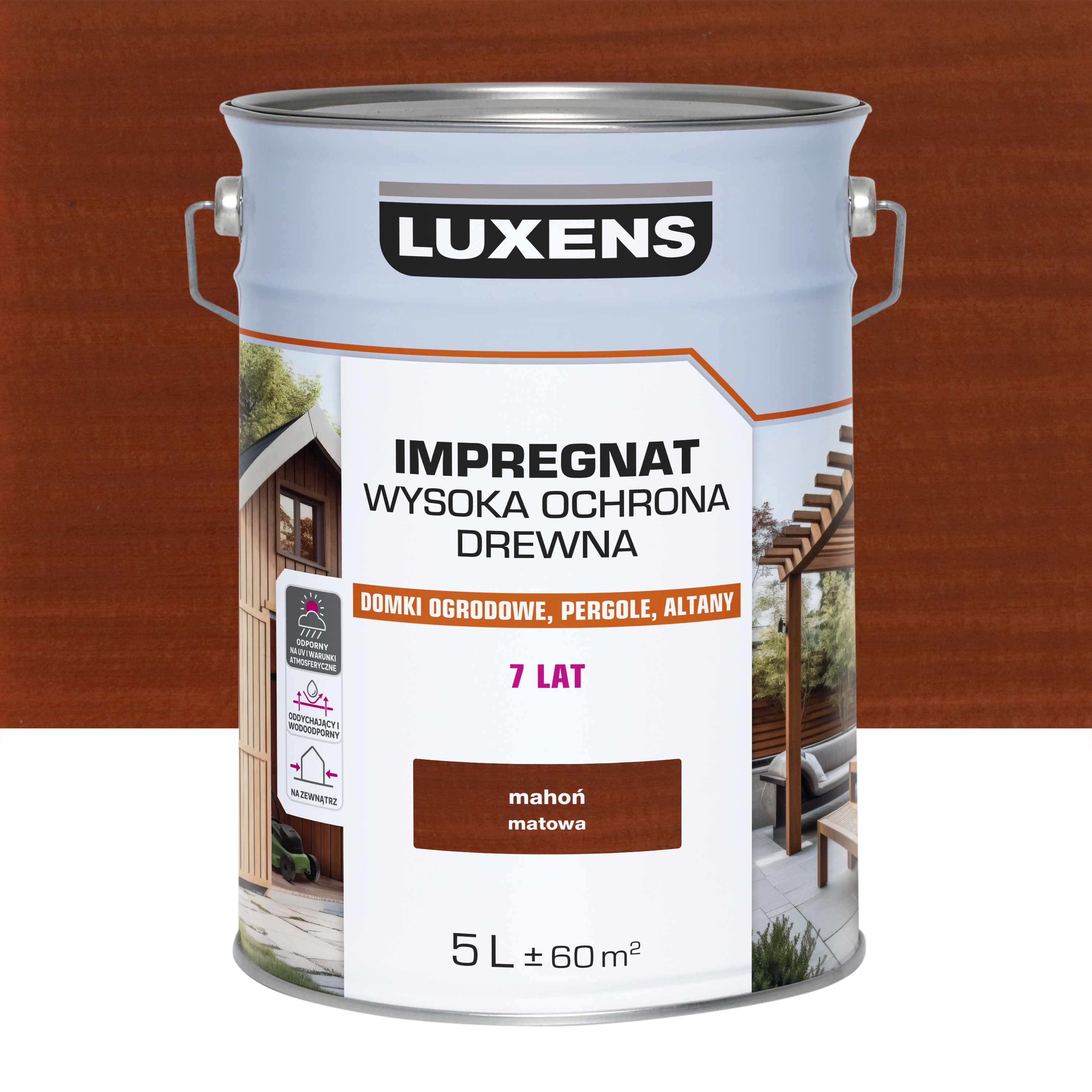 Impregnat do drewna Wysoka ochrona Mahoń mat 5 l Luxens
