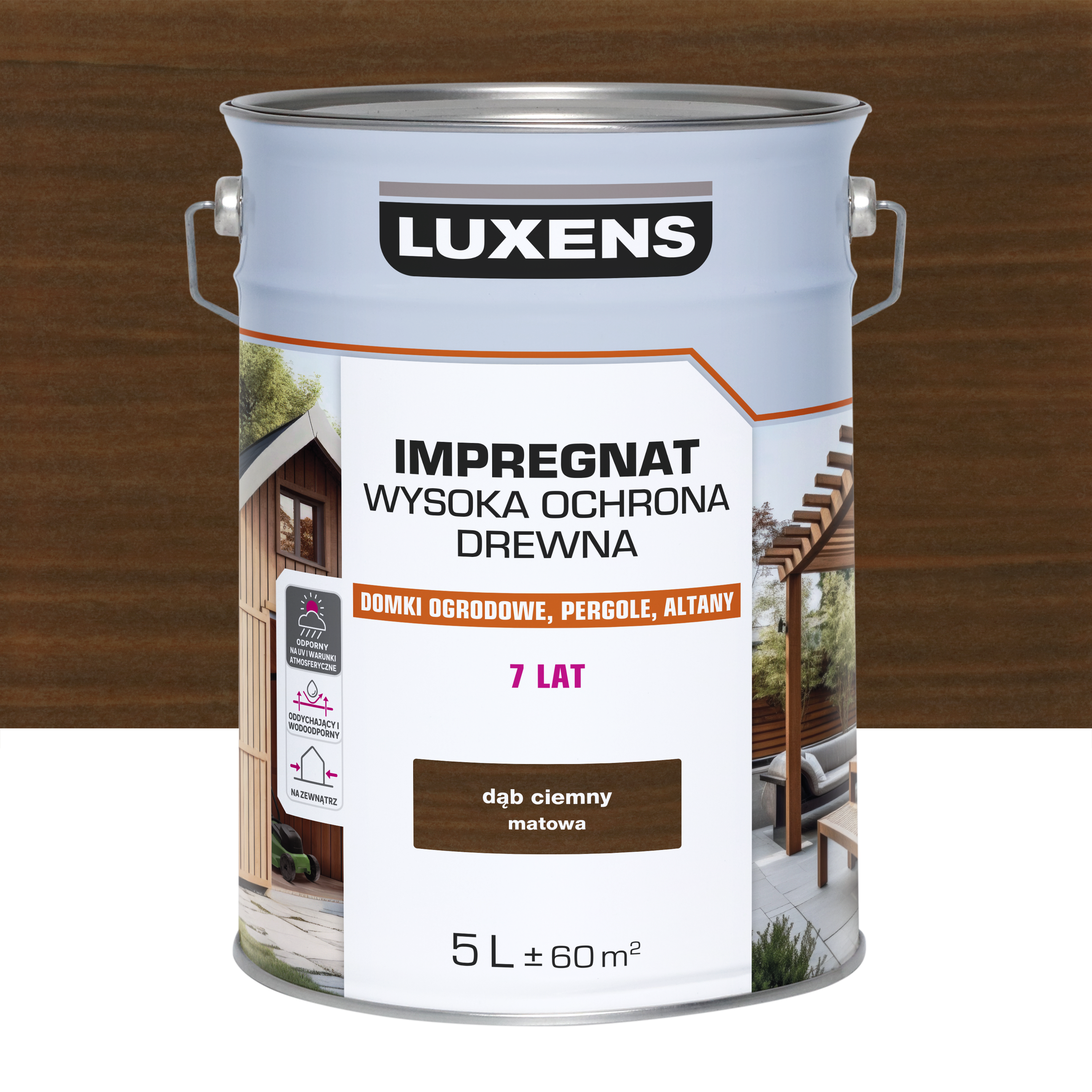 Impregnat do drewna Wysoka ochrona Dąb ciemny mat 5 l Luxens