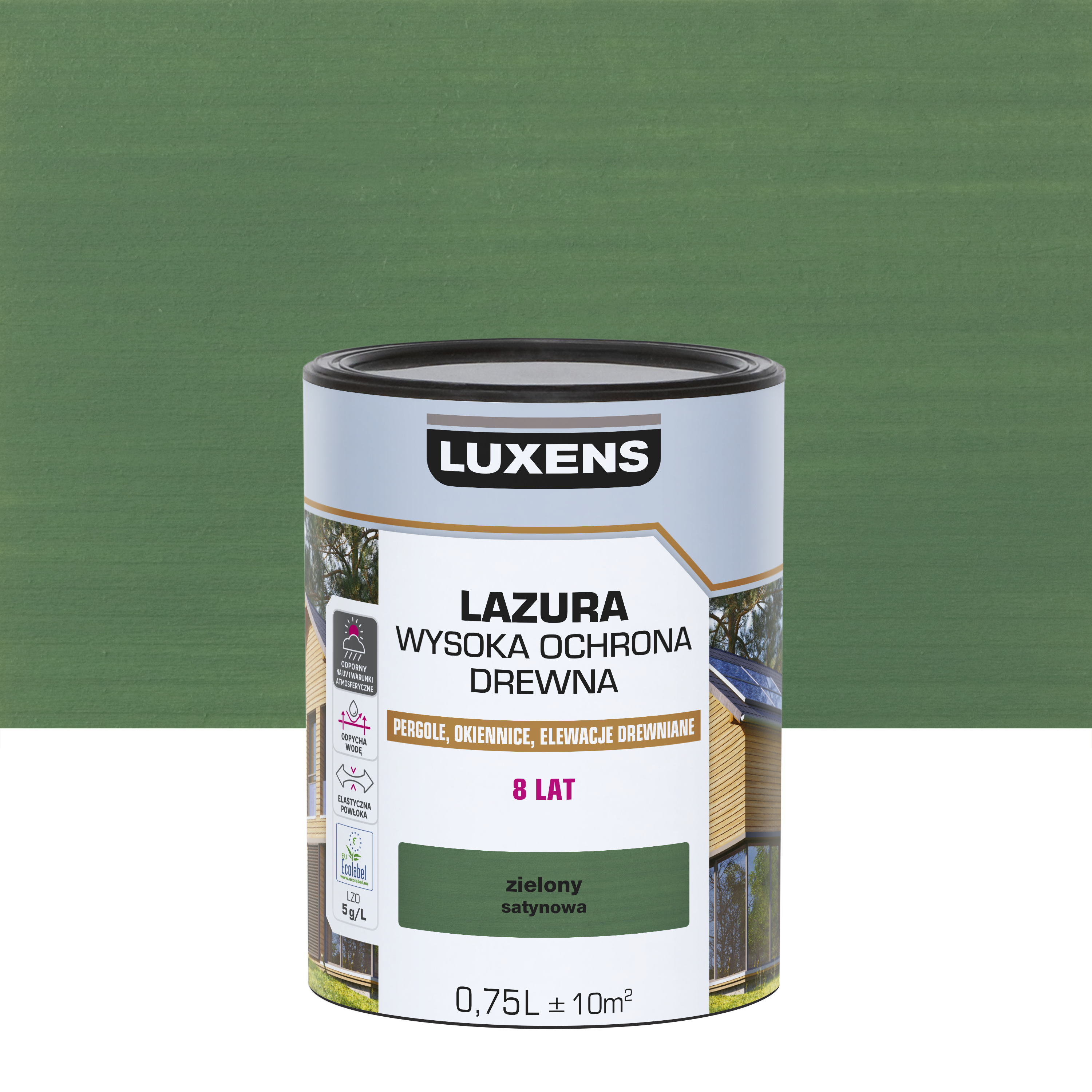 Lazura Wysoka ochrona Zielony satynowa 0.75 l Luxens