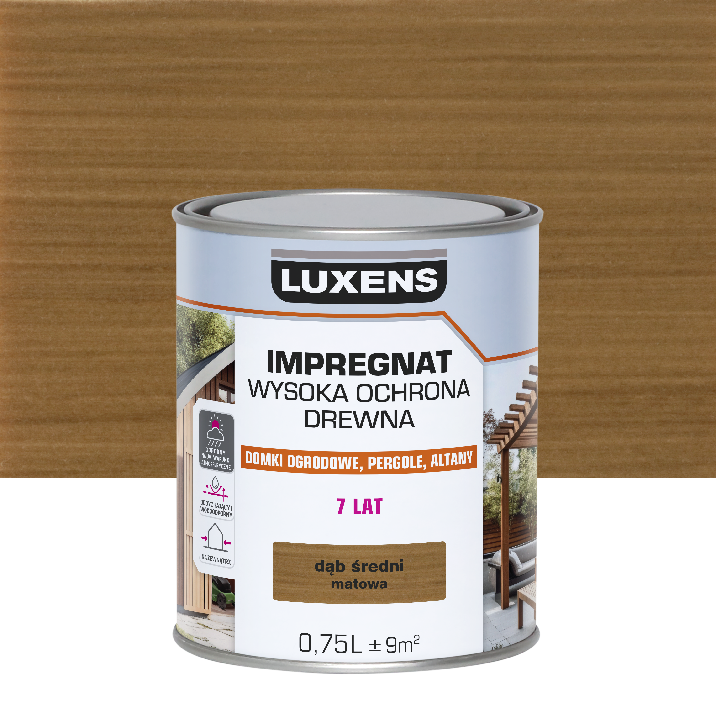 Impregnat do drewna Wysoka ochrona Dąb średni mat 0.75 l Luxens