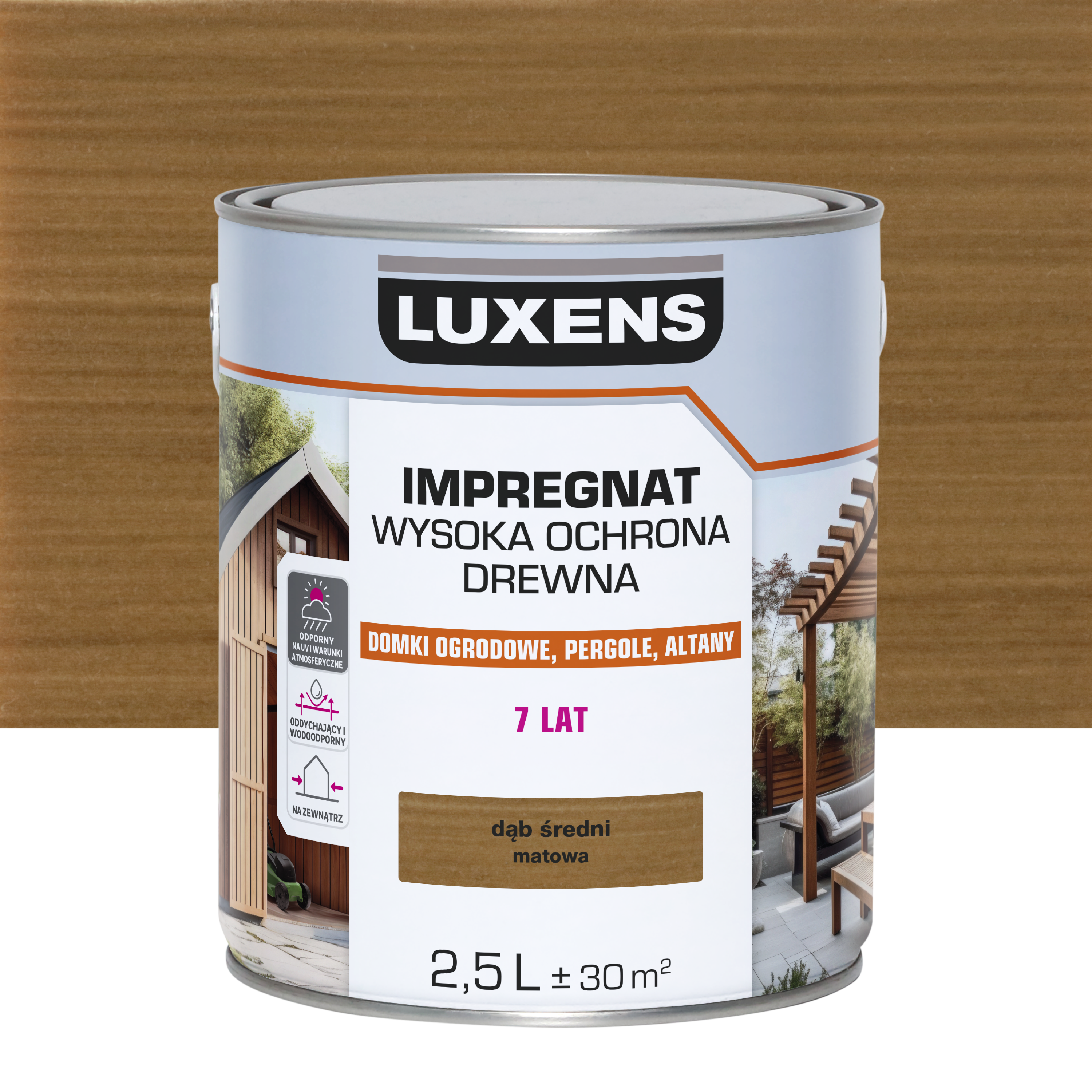 Impregnat do drewna Wysoka ochrona Dąb średni mat 2.5 l Luxens