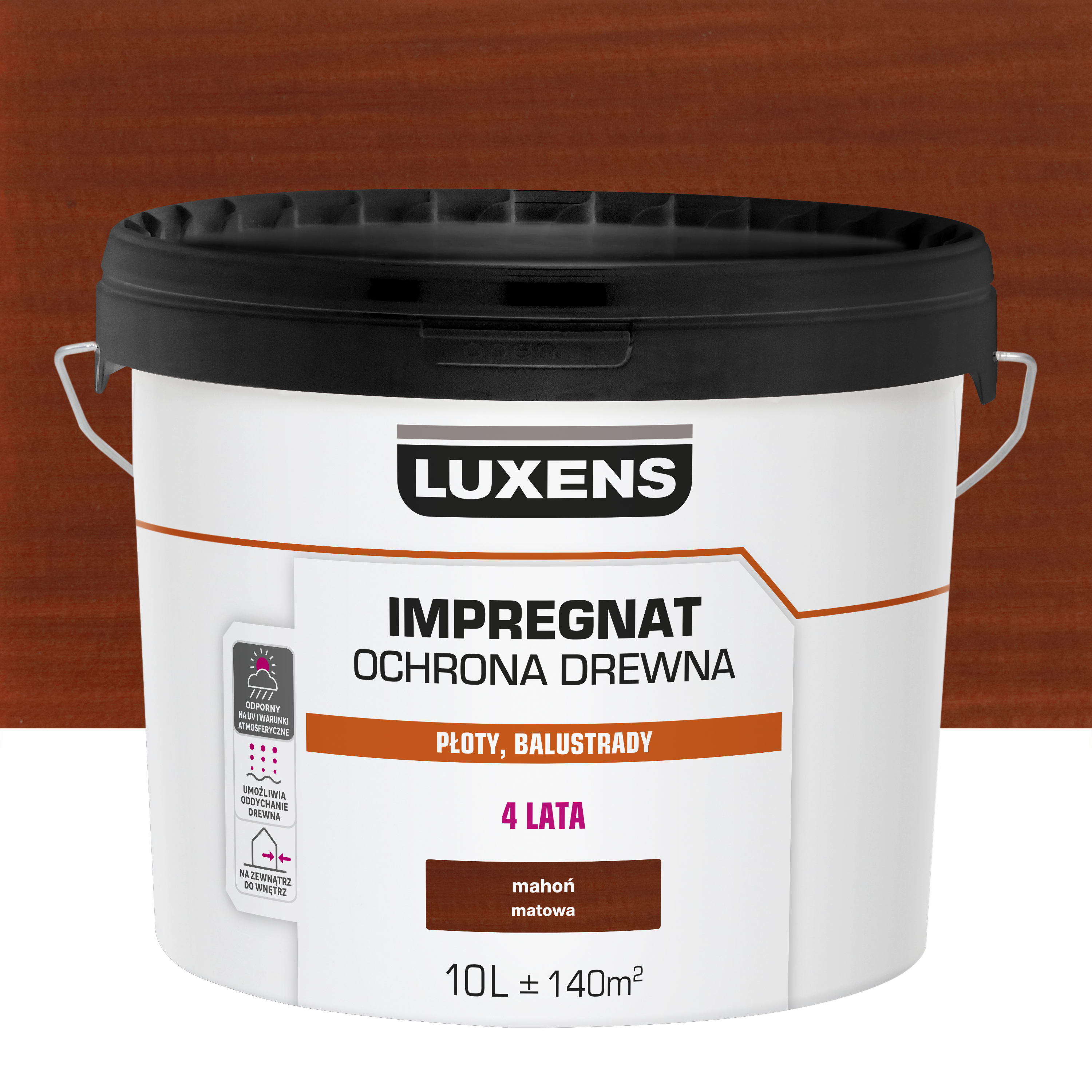 Impregnat do drewna dekoracyjny Mahoń mat 10 l Luxens